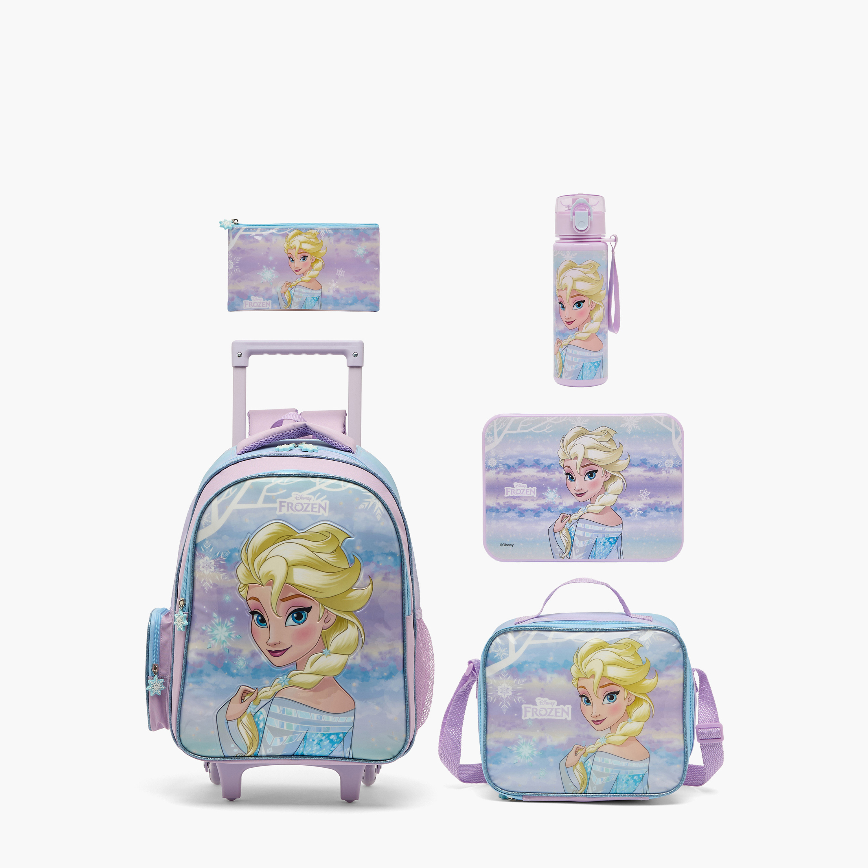 طقم شنطة ترولي مدرسية فروزن 5 قطع للبنات 5-8 سنوات مع شنطة غداء من ديزني - 16 بوصة-school-bagsandbackpacks-trolleybags-image-1
