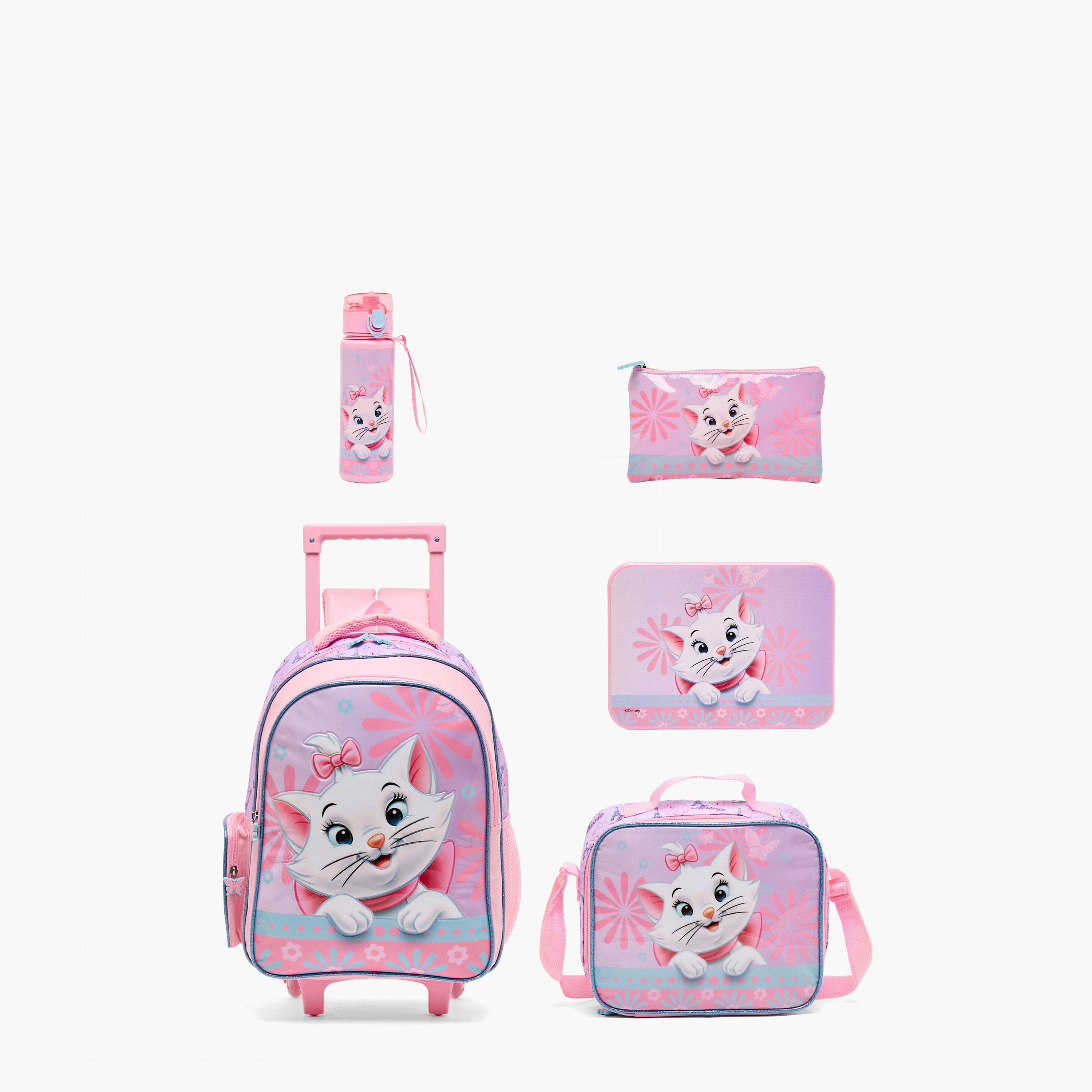 Disney Marie Print 5-Piece School Trolley Bag Set for Girls 5-8 Years with Lunch Bag - 16 inches-school-bagsandbackpacks-trolleybags-image-1