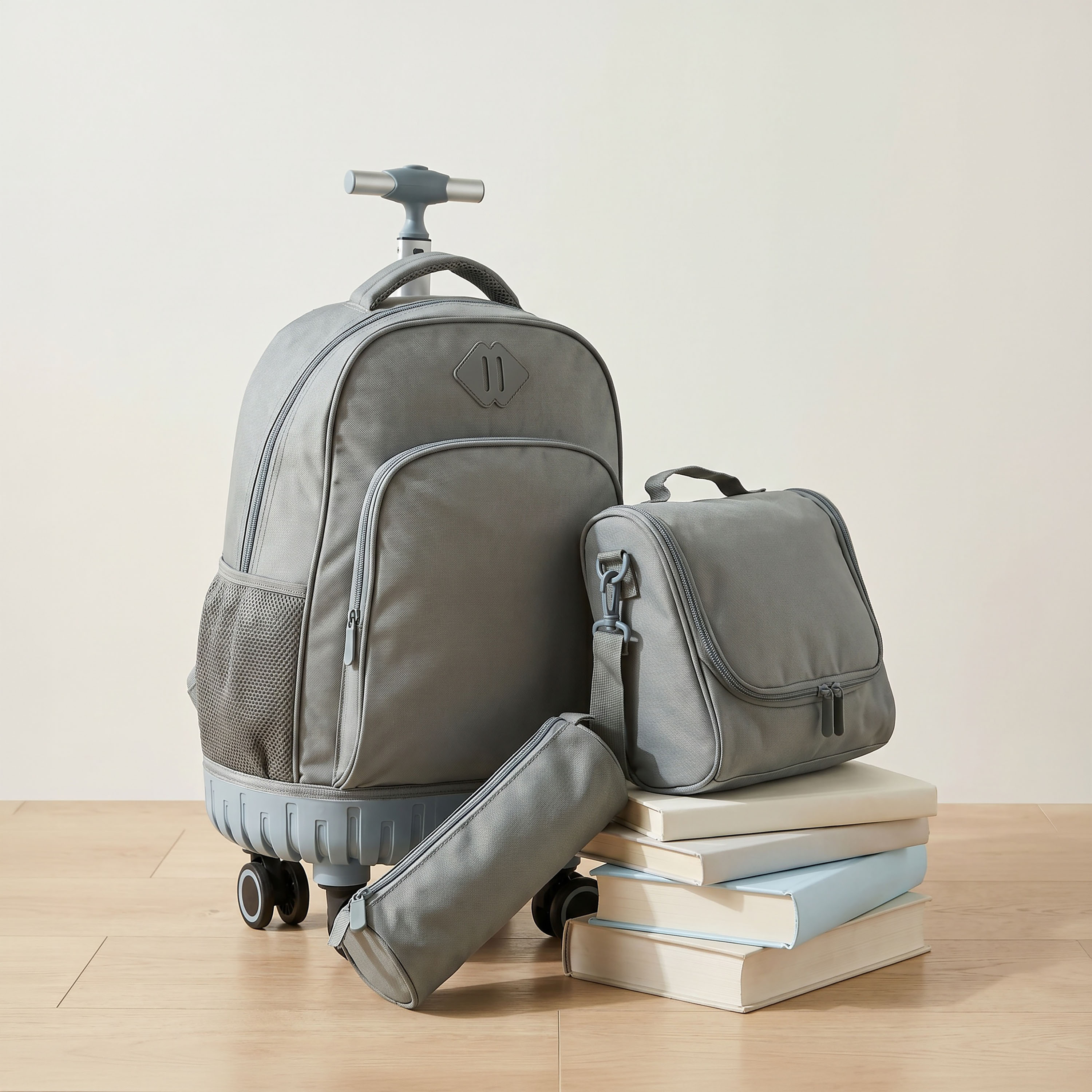طقم شنطة ترولي مدرسية وشنطة غداء 3 قطع سادة للبنات بعمر 8-12 سنة من جونيورز - 18 بوصة-school-bagsandbackpacks-trolleybags-image-1