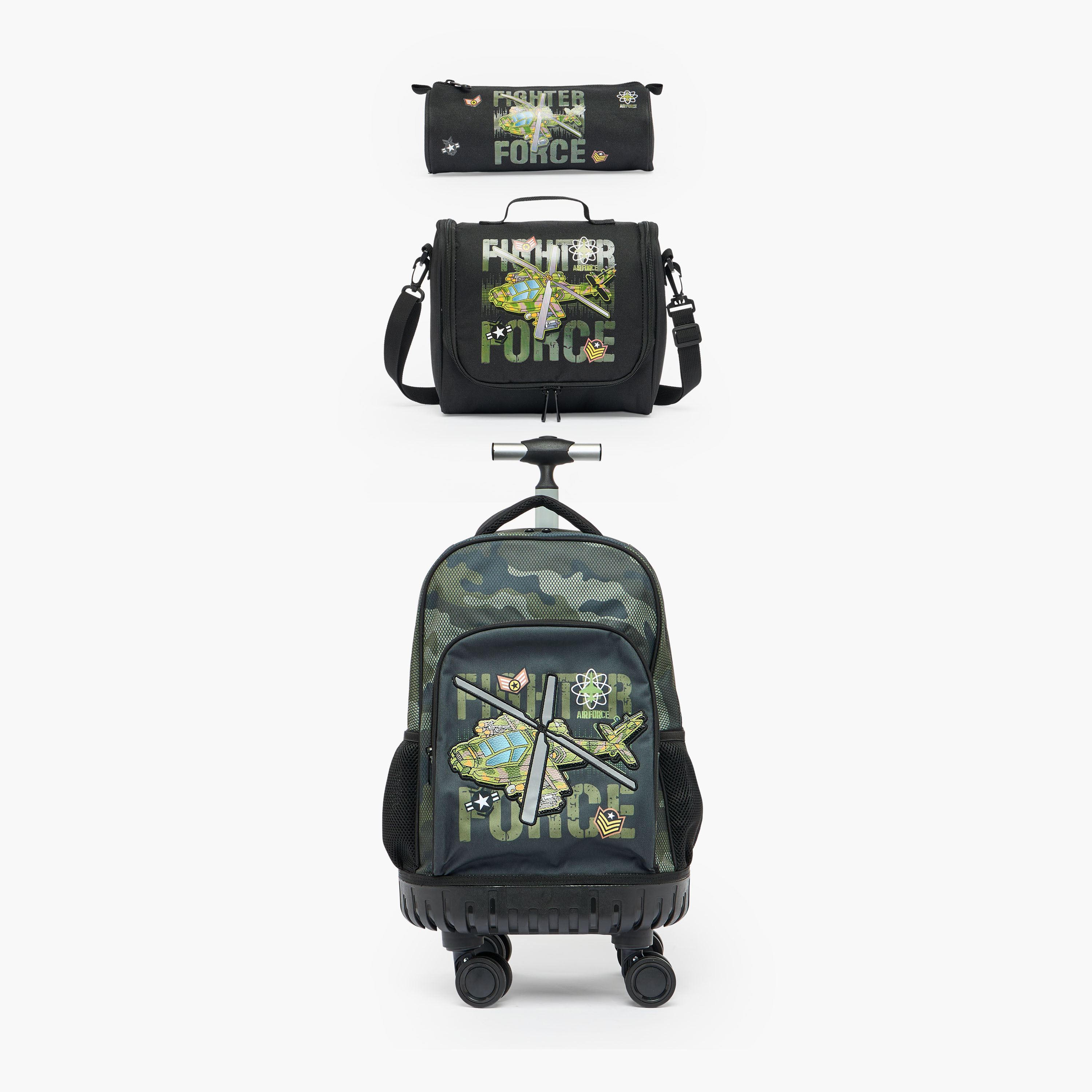 طقم شنطة مدرسية ترولي 3 قطع بتصميم طائرة مع مقلمة للأولاد من 8-12 سنة من جونيورز-school-bagsandbackpacks-trolleybags-image-2