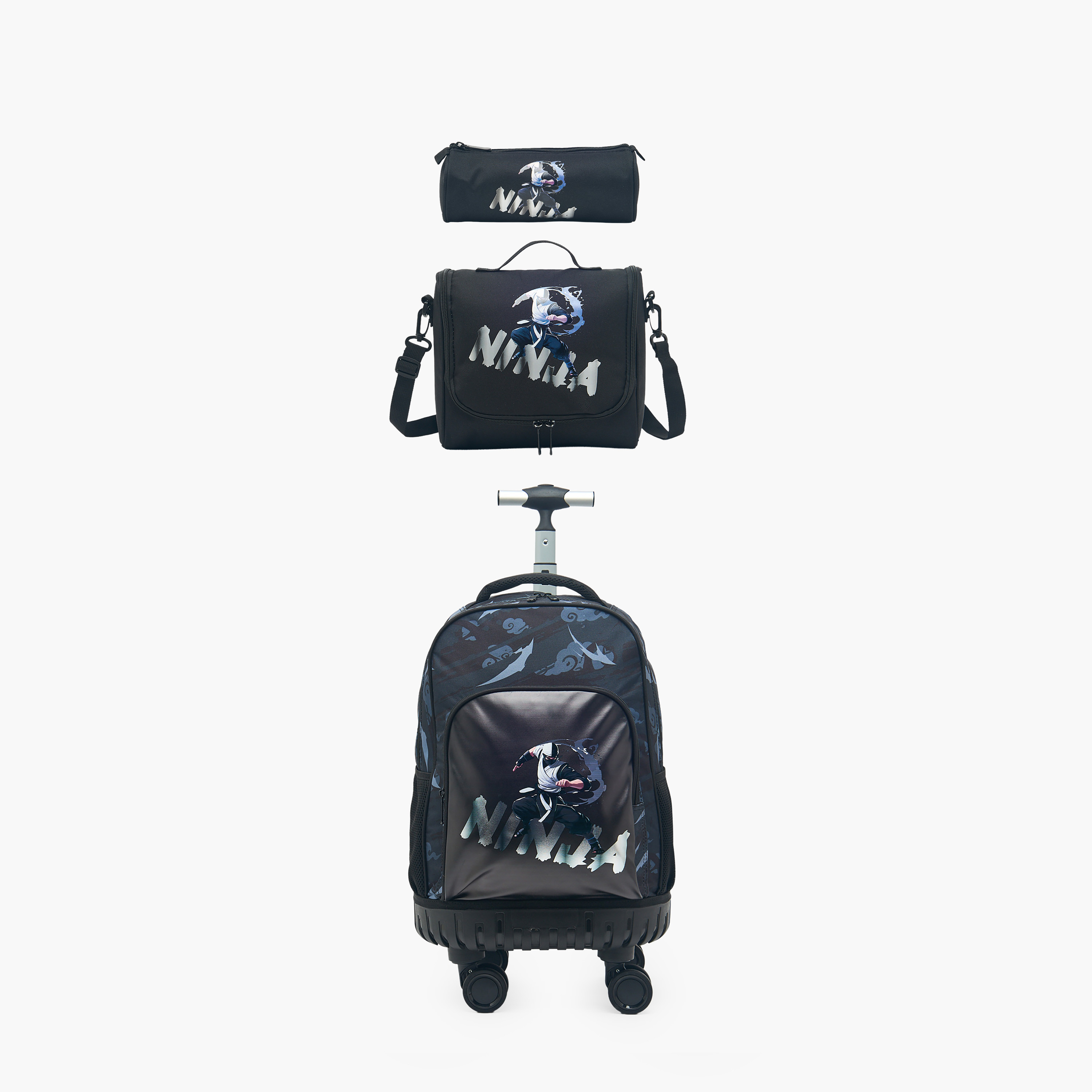 Juniors Ninja Print Trolley Bag Set for Boys 8-13 Years with Lunch Bag and Pencil Pouch-school-bagsandbackpacks-trolleybags-image-1