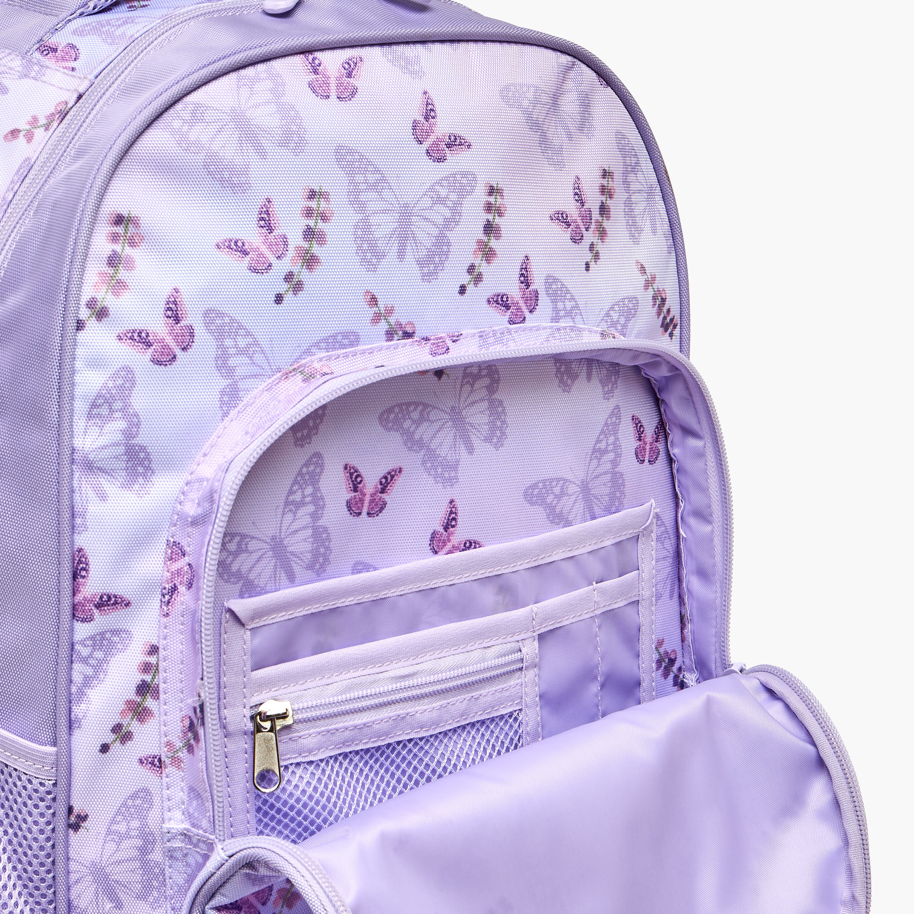 طقم شنطة ترولي بطبعة فراشة من 8-13 سنة مع شنطة غذاء للبنات - 3 قطع - 18 بوصة-school-bagsandbackpacks-trolleybags-image-7