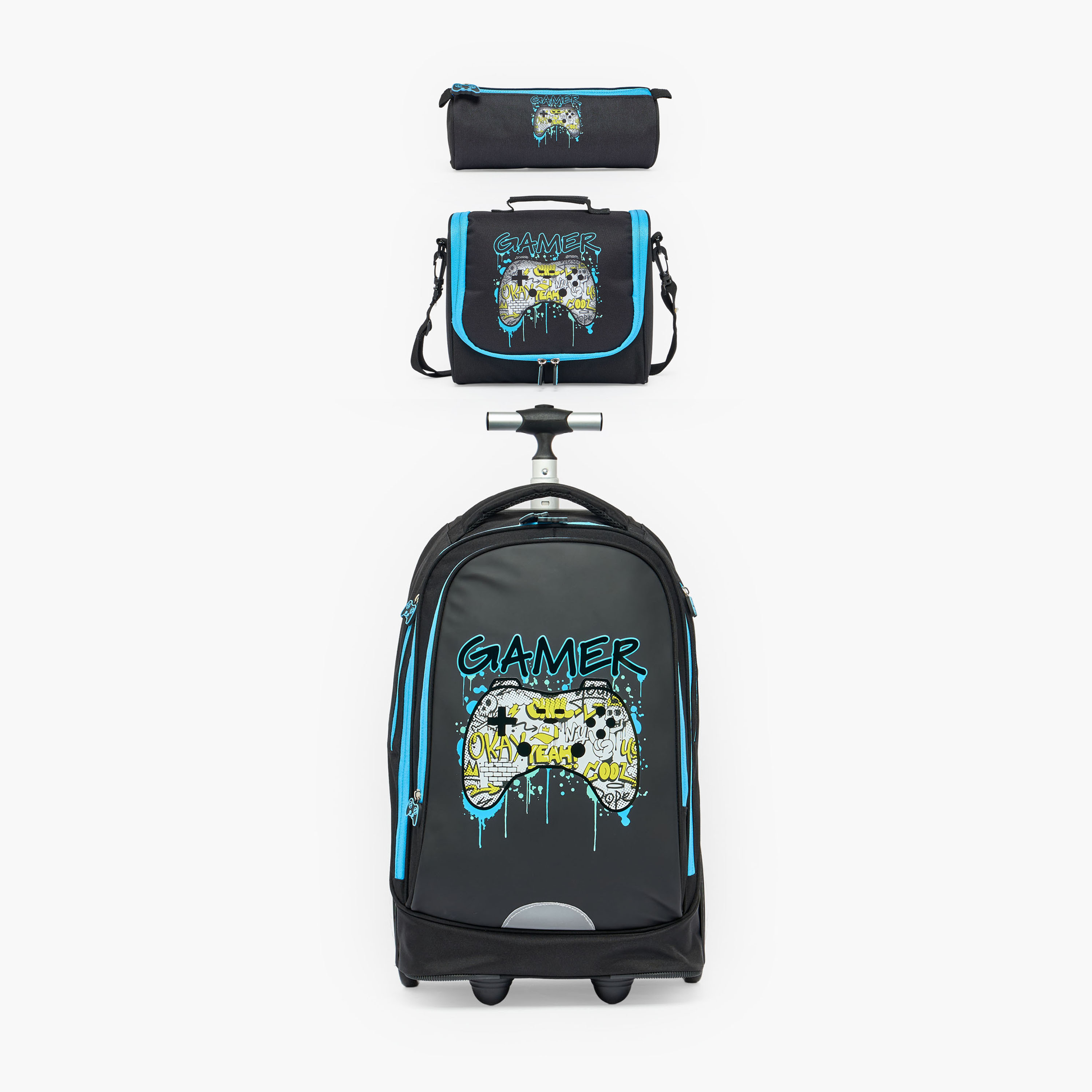 طقم شنطة ترولي بطبعة جيمر  من 8-12 سنة مع شنطة غذاء للبنات - 3 قطع - 18 بوصة-school-bagsandbackpacks-trolleybags-image-2