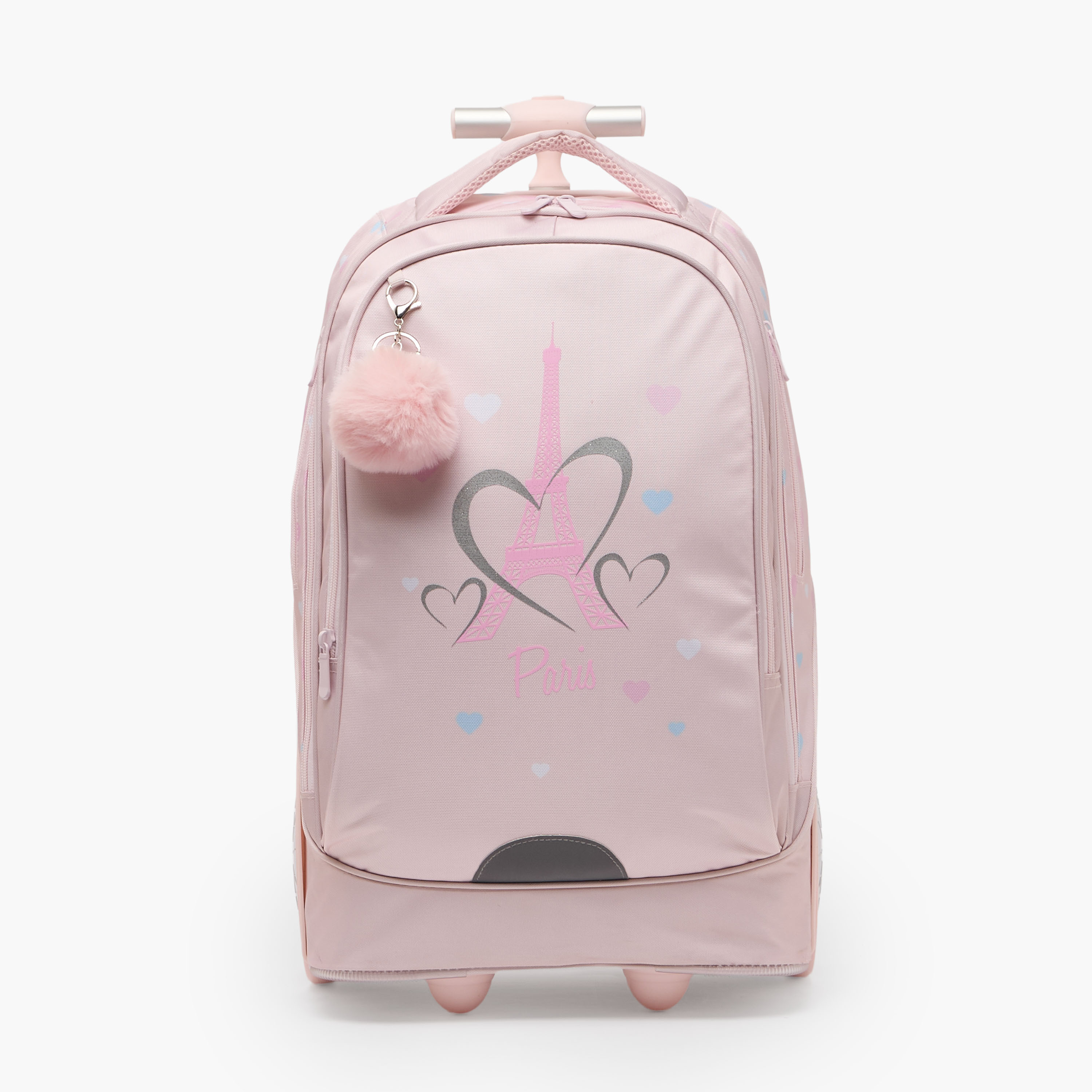 طقم شنطة ترولي بطبعة باريس من 8-12 سنة مع شنطة غذاء للبنات - 3 قطع - 18 بوصة-school-bagsandbackpacks-trolleybags-image-4