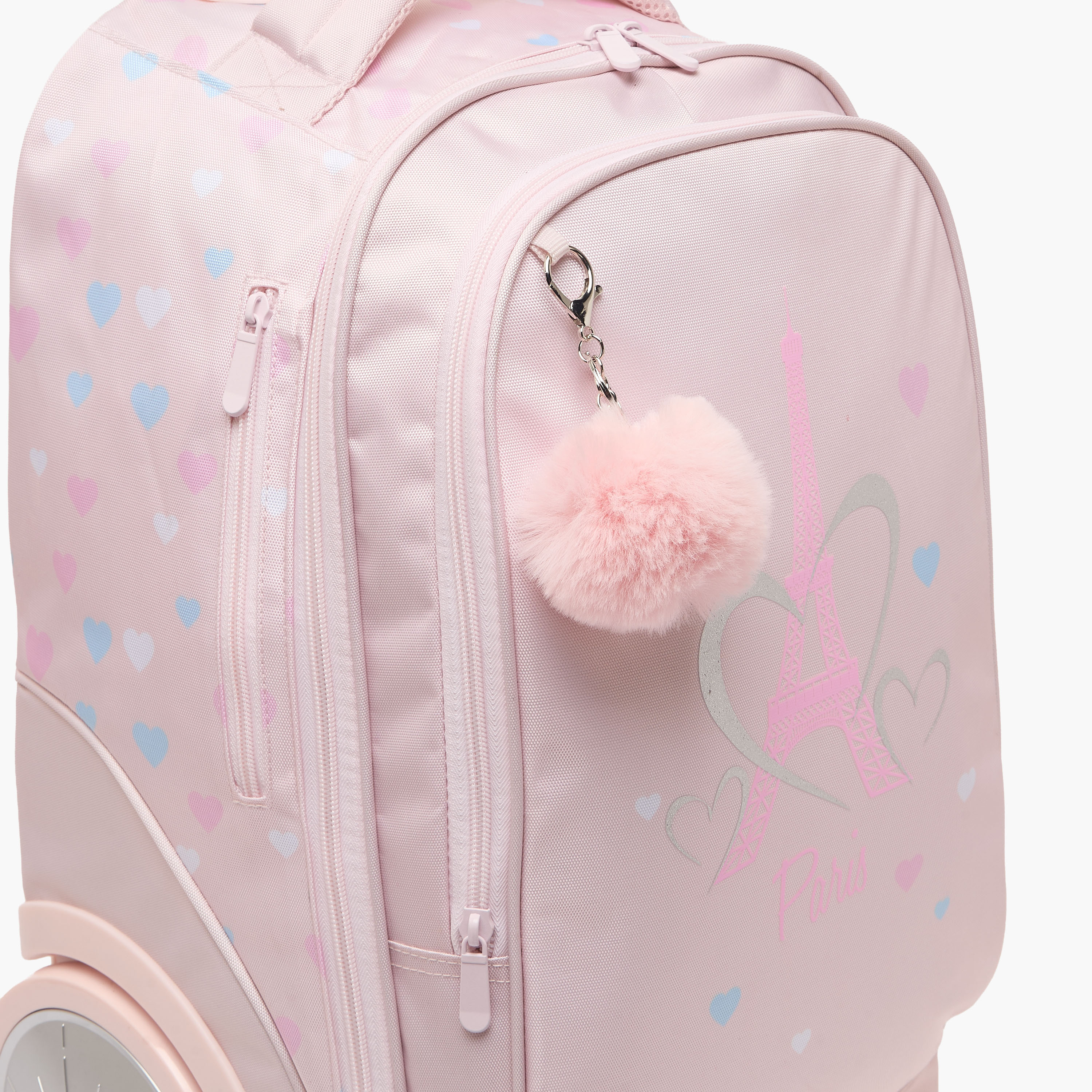 طقم شنطة ترولي بطبعة باريس من 8-12 سنة مع شنطة غذاء للبنات - 3 قطع - 18 بوصة-school-bagsandbackpacks-trolleybags-image-6