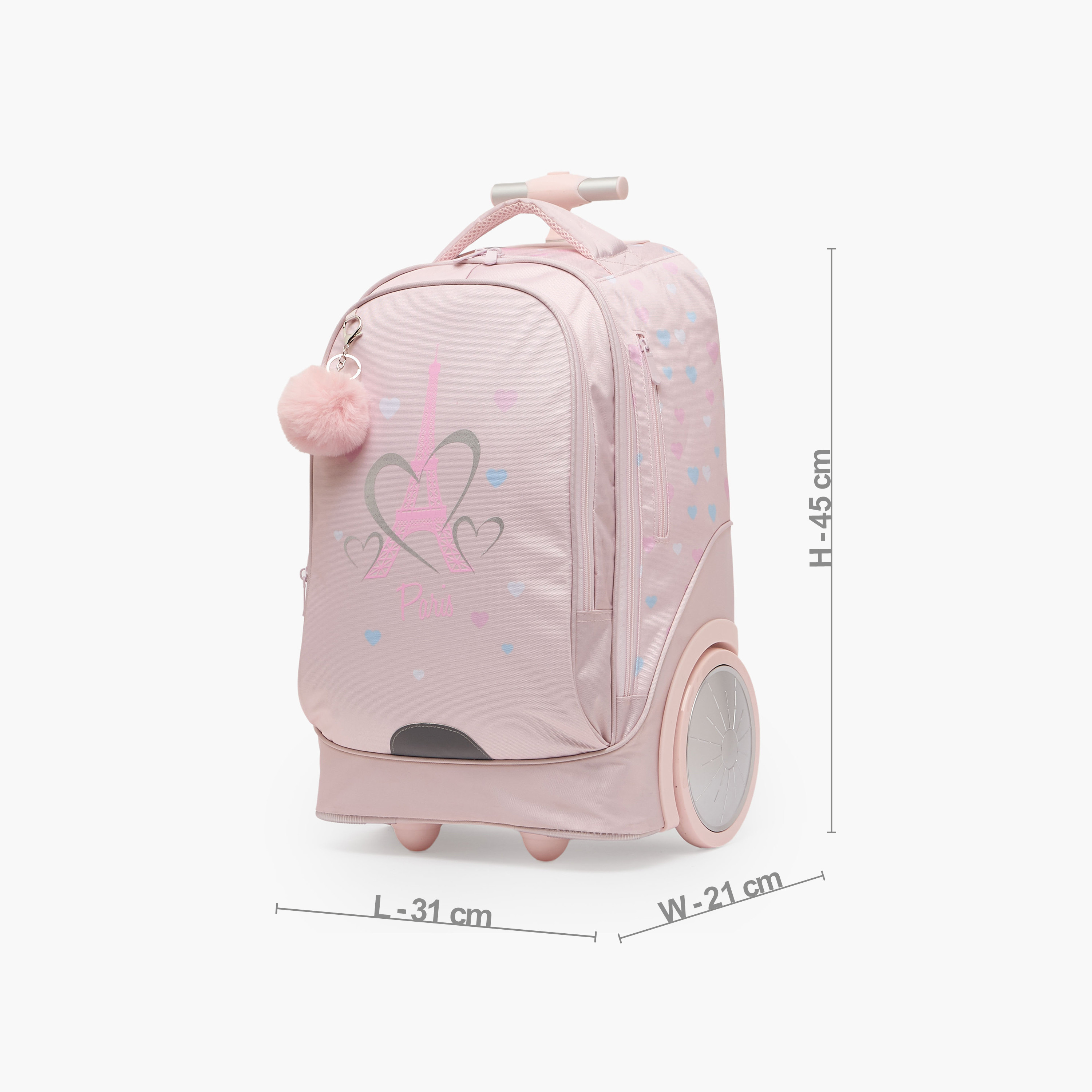 طقم شنطة ترولي بطبعة باريس من 8-12 سنة مع شنطة غذاء للبنات - 3 قطع - 18 بوصة-school-bagsandbackpacks-trolleybags-image-9