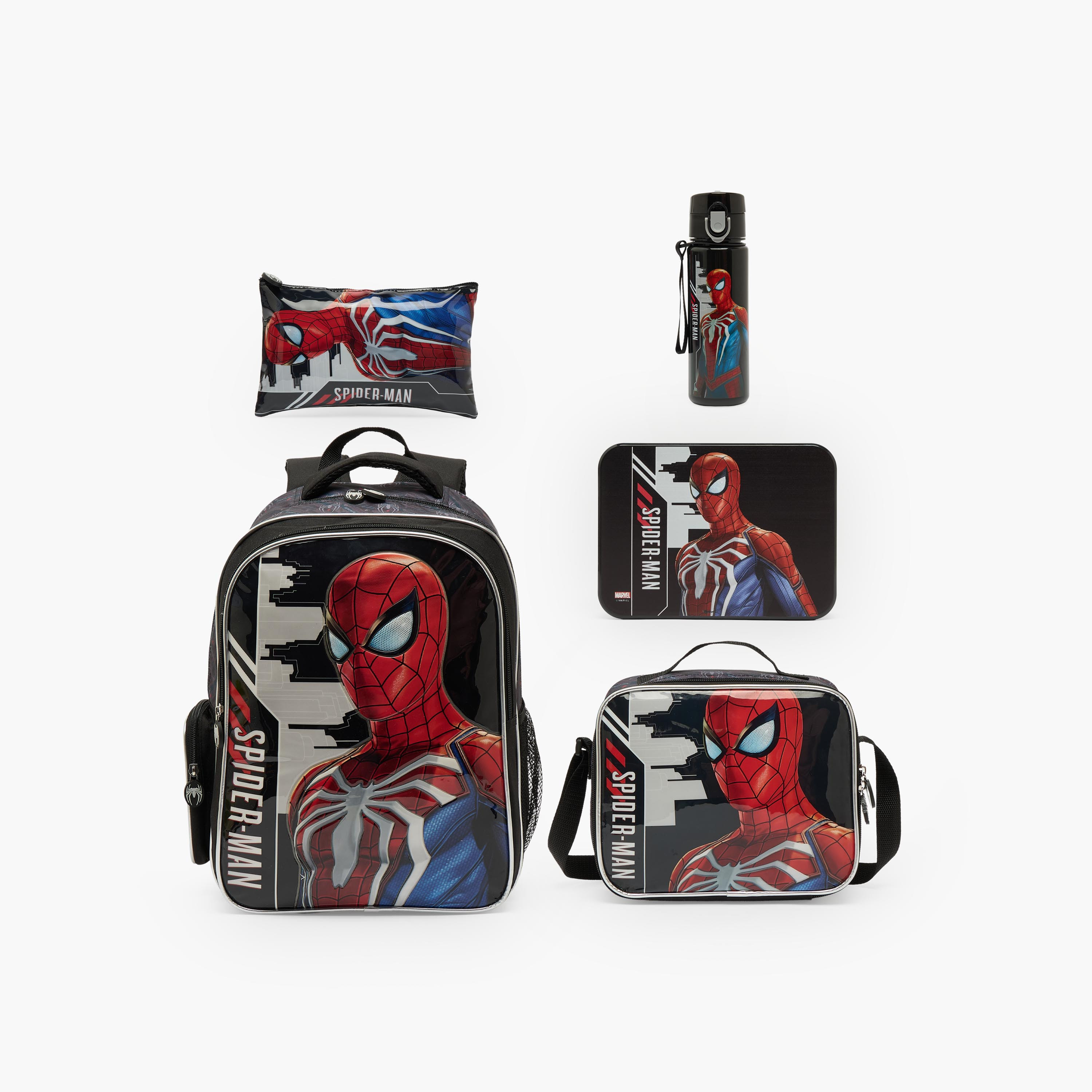 طقم شنطة مدرسية للأولاد من 5-8 سنوات مع حقيبة غداء 5 قطع من سبايدر مان - 16 بوصة-school-bagsandbackpacks-backpacks-image-1