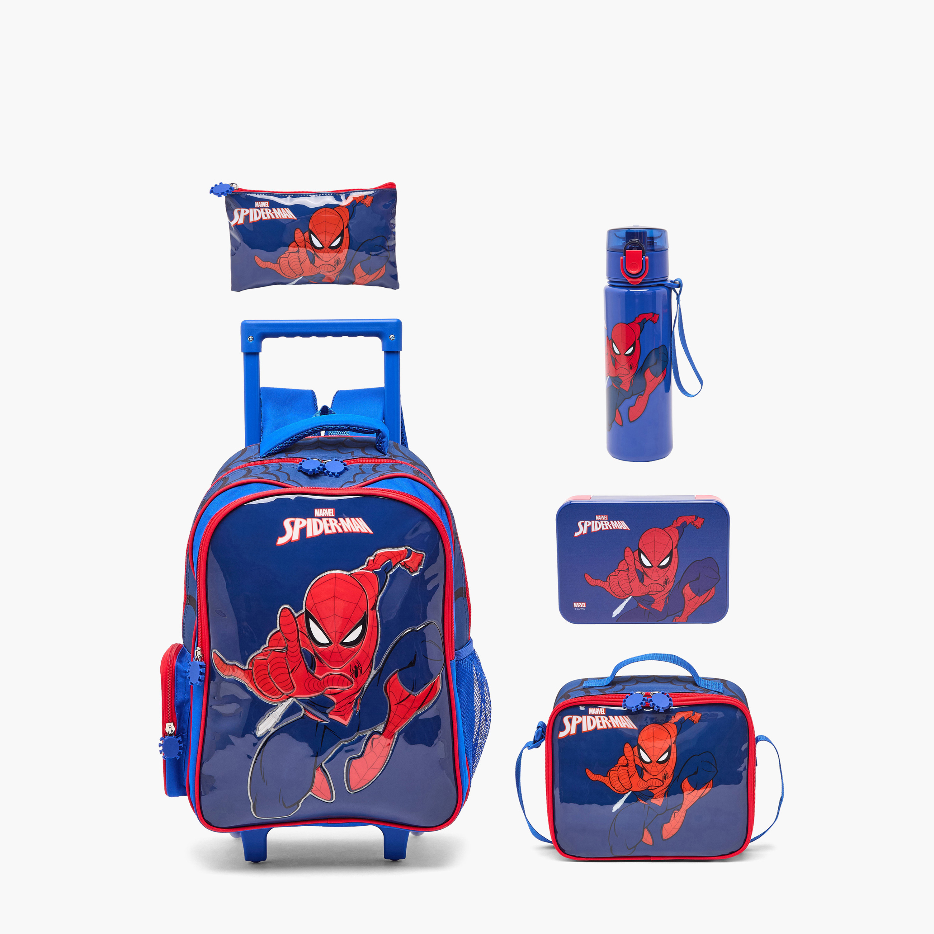 طقم شنطة ترولي مدرسية سبايدر مان 5 قطع للأولاد 5-8 سنوات مع شنطة غداء - 16 بوصة-school-bagsandbackpacks-trolleybags-image-1