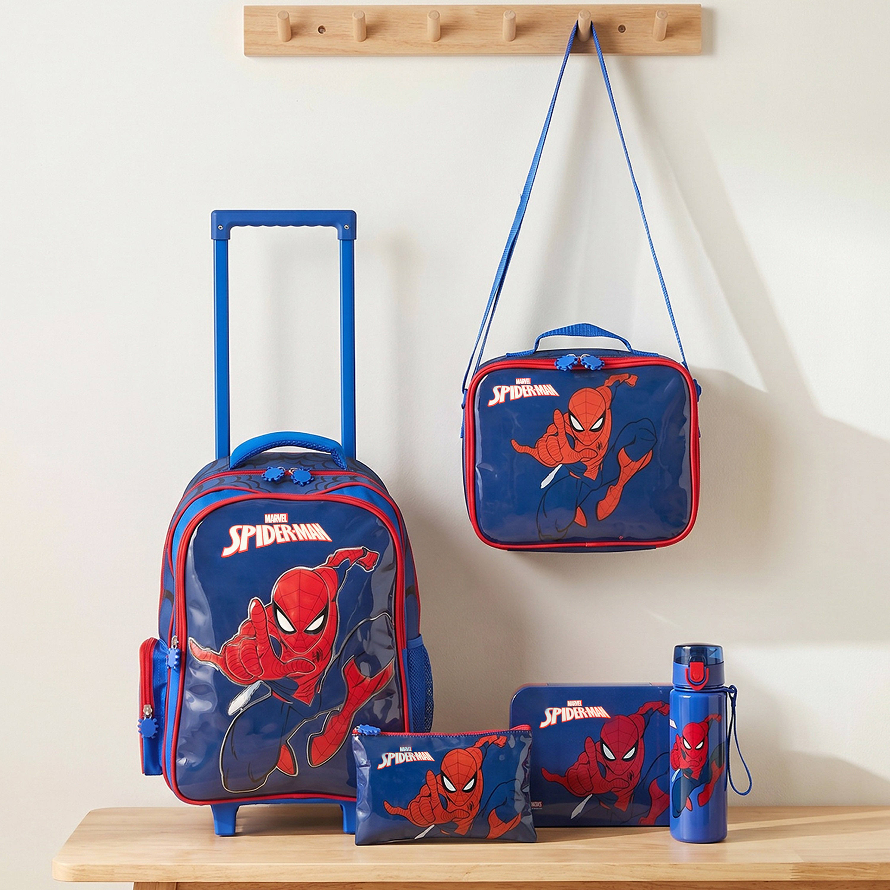Spider-Man Print 5-Piece School Trolley Bag Set for Boys 5-8 Years with Lunch Bag - 16 inches-school-bagsandbackpacks-trolleybags-image-2
