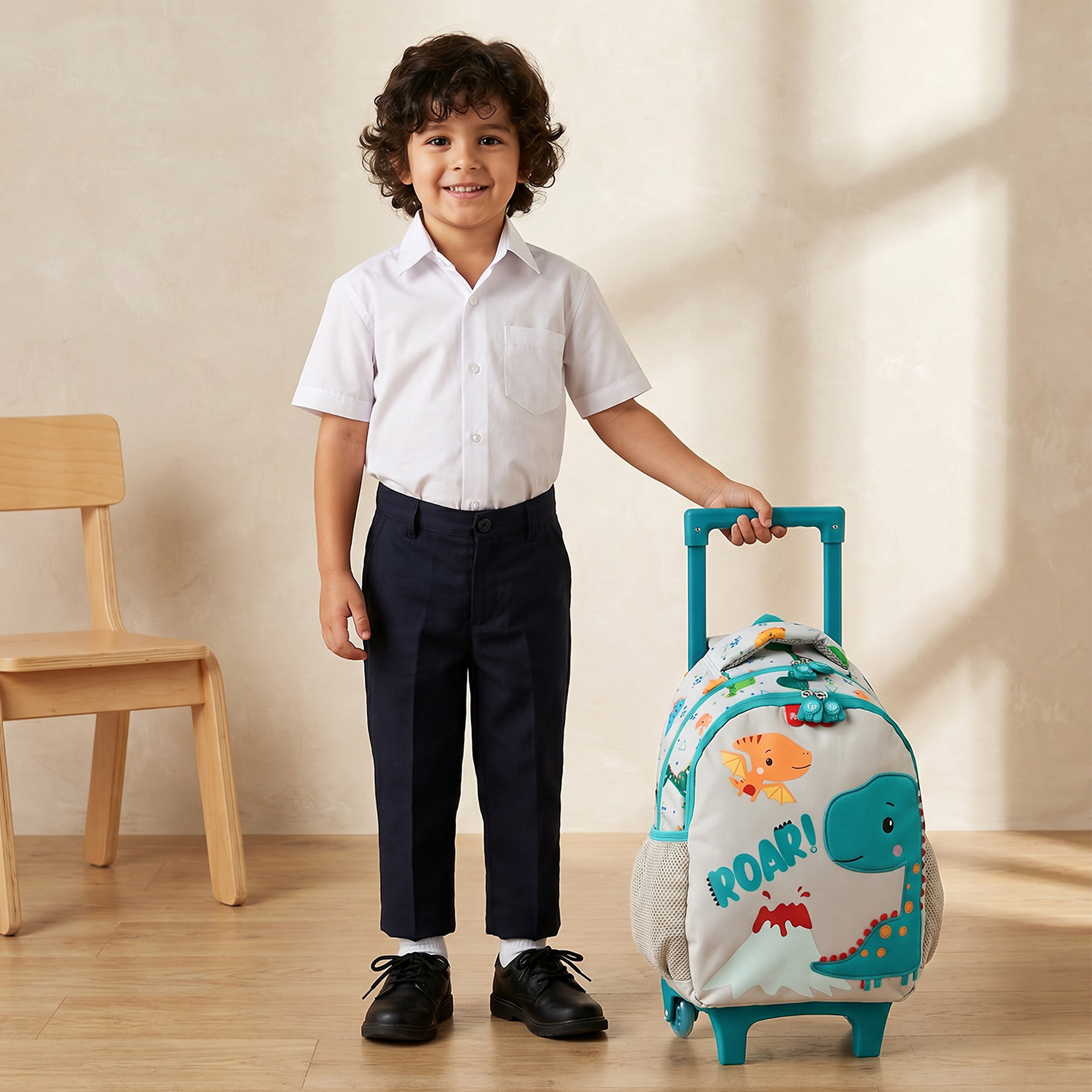 شنطة ترولي بزخارف ديناصور وبمقبض قابل للسحب للبنات من سن 3-5 سنوات من  فيشر برايس-school-bagsandbackpacks-trolleybags-image-3