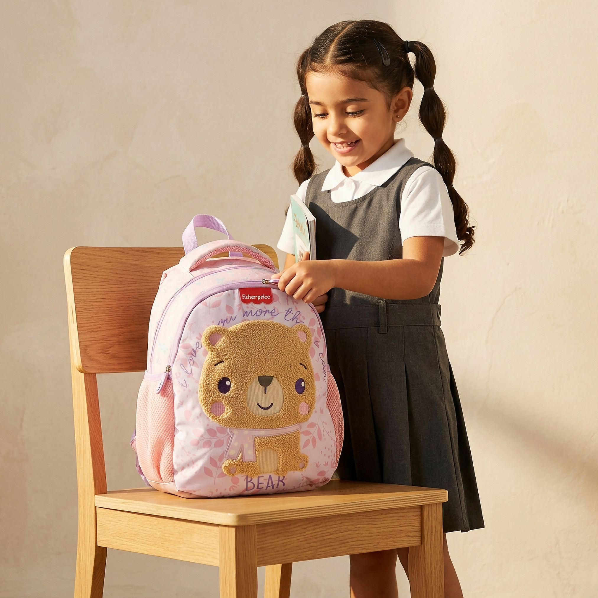 Bear Print Backpack for Girls 2-5 Years with Padded Straps - 13.5 inches-school-bagsandbackpacks-backpacks-image-3