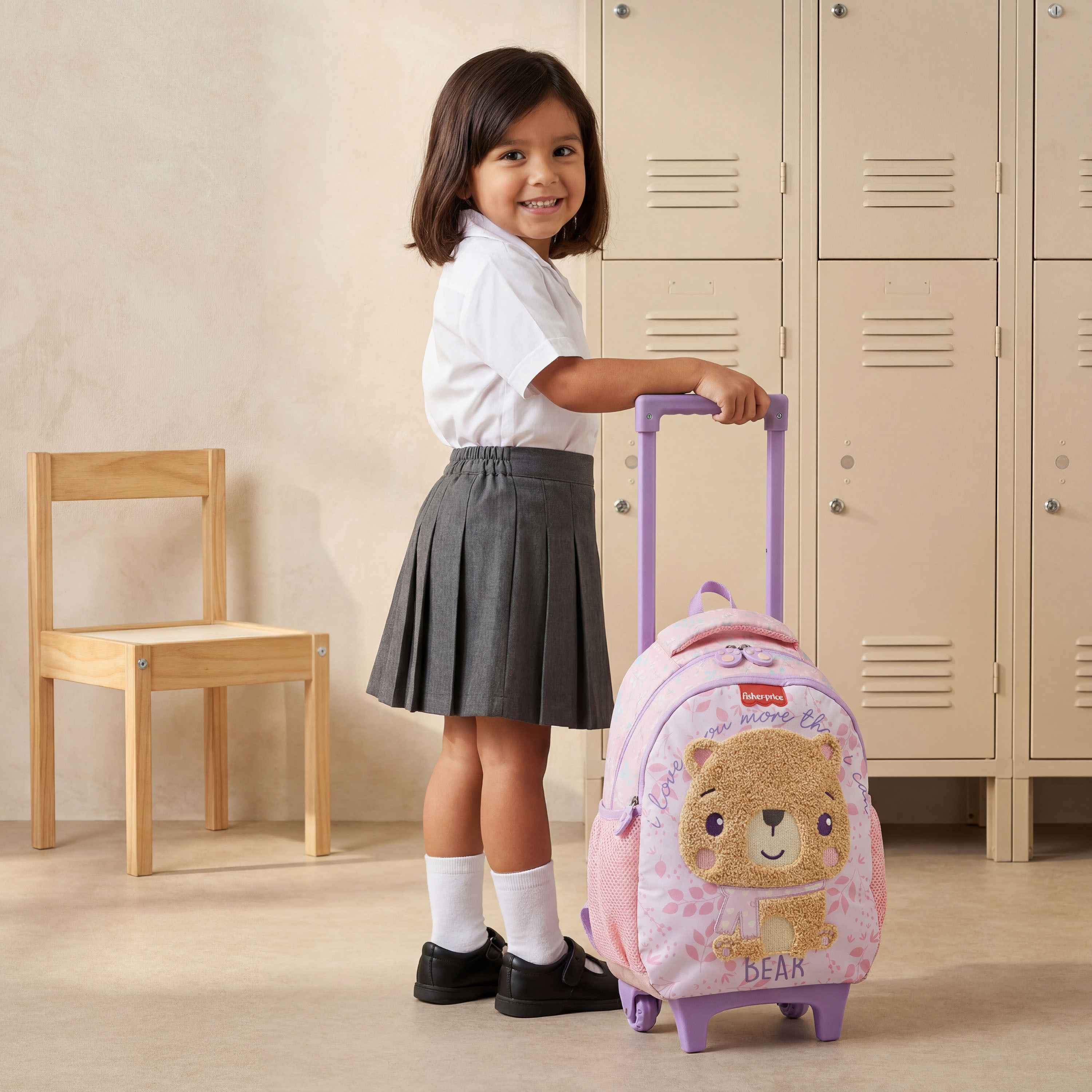 Bear Applique Trolley Bag for Boys 3-5 Years with Durable Wheels - 14 inches-school-bagsandbackpacks-trolleybags-image-3