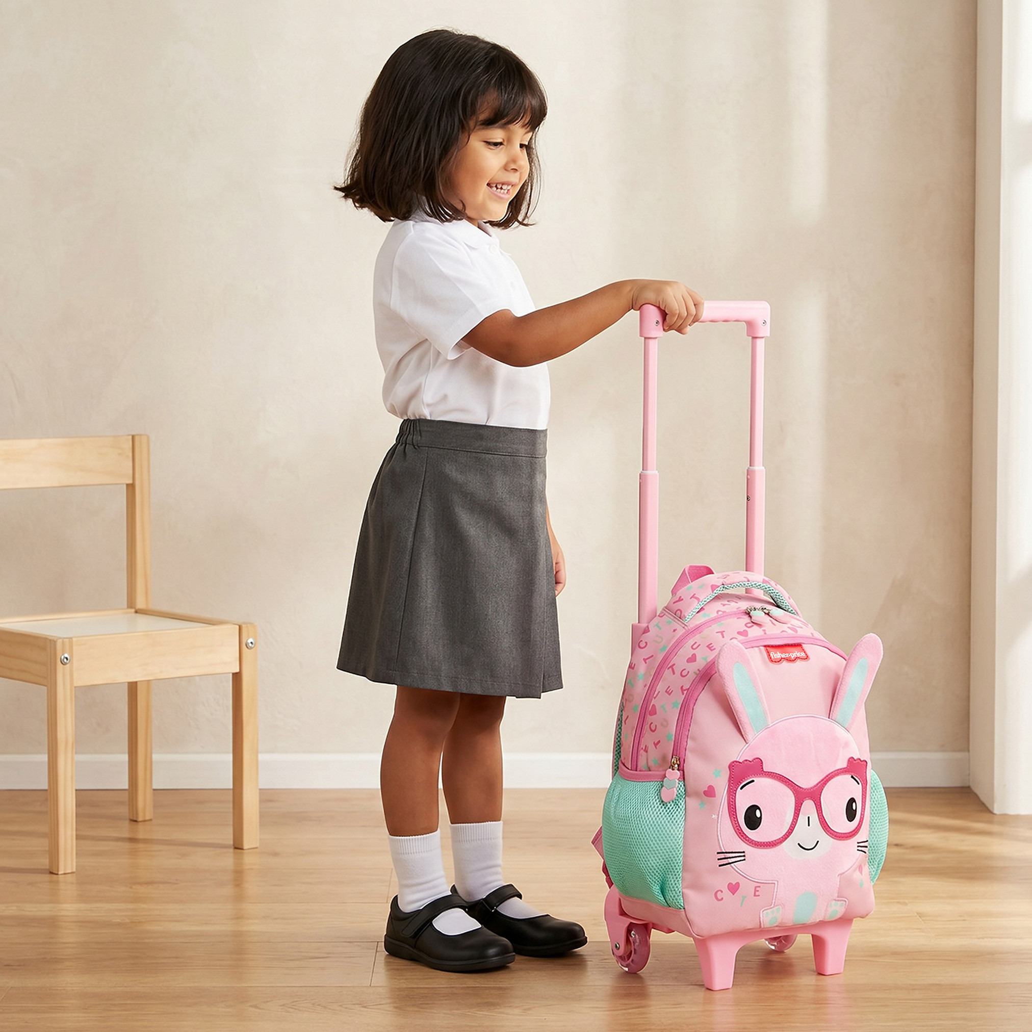 شنطة ترولي بتطريز أرنب للبنات 3-5 سنوات مع مقبض قابل للسحب من فيشر برايس - 14 بوصة-school-bagsandbackpacks-trolleybags-image-3