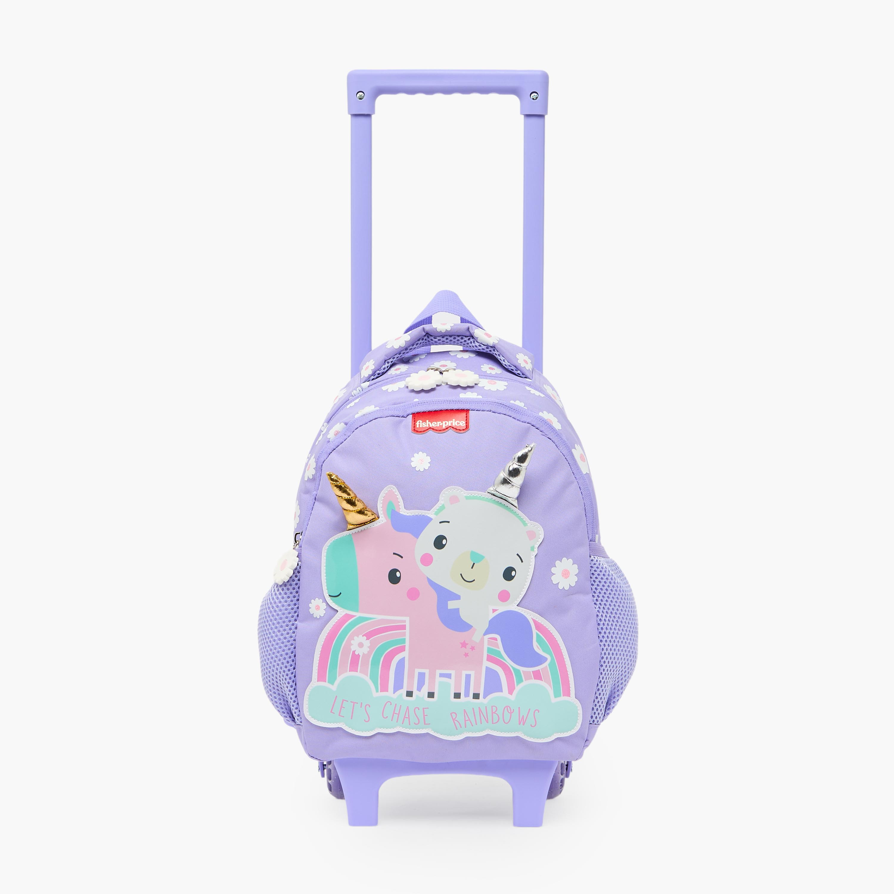 شنطة ترولي بمقبض قابل للسحب وطبعات للبنات 3- 5 سنوات من فيشر برايس - 14 بوصة-school-bagsandbackpacks-trolleybags-image-2