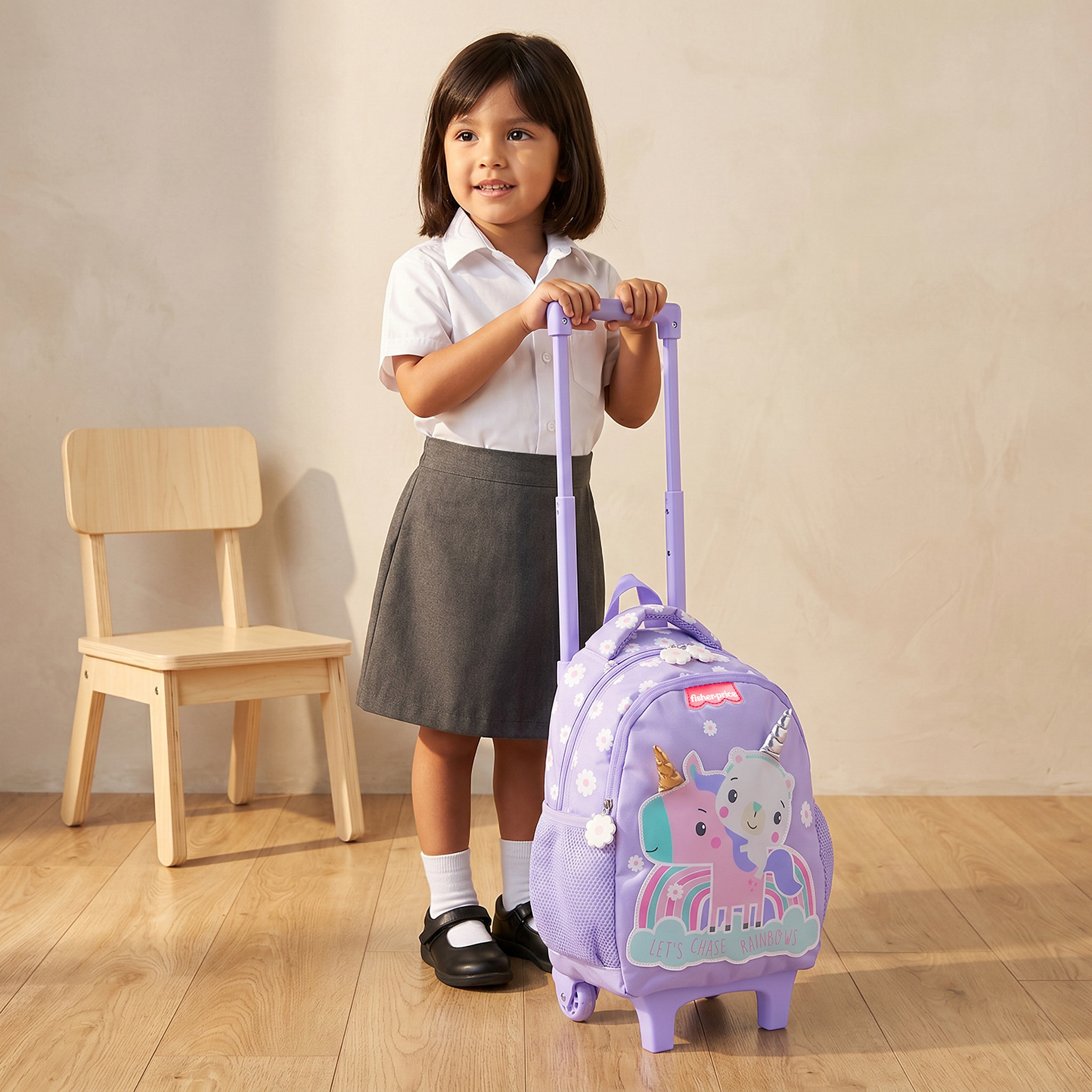 شنطة ترولي بمقبض قابل للسحب وطبعات للبنات 3- 5 سنوات من فيشر برايس - 14 بوصة-school-bagsandbackpacks-trolleybags-image-3