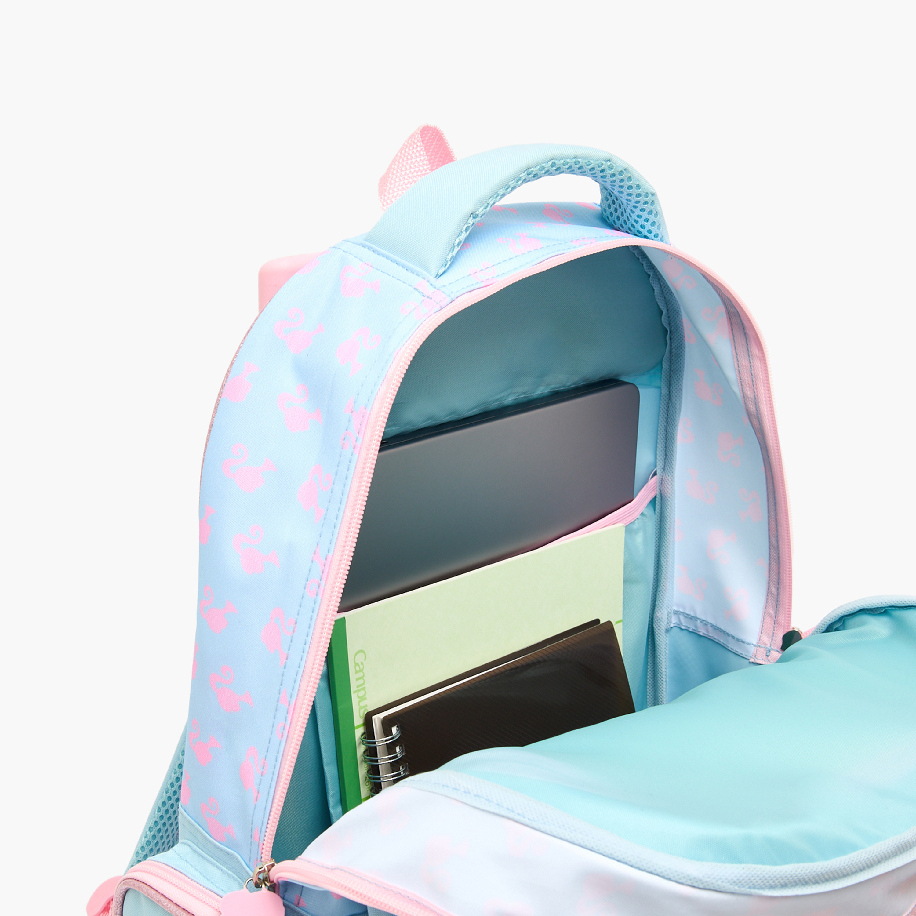طقم شنطة ترولي مدرسية 5 قطع بطبعات باربي للبنات من 5 إلى 8 سنوات وشنطة غداء - 16 بوصة-school-bagsandbackpacks-trolleybags-image-11