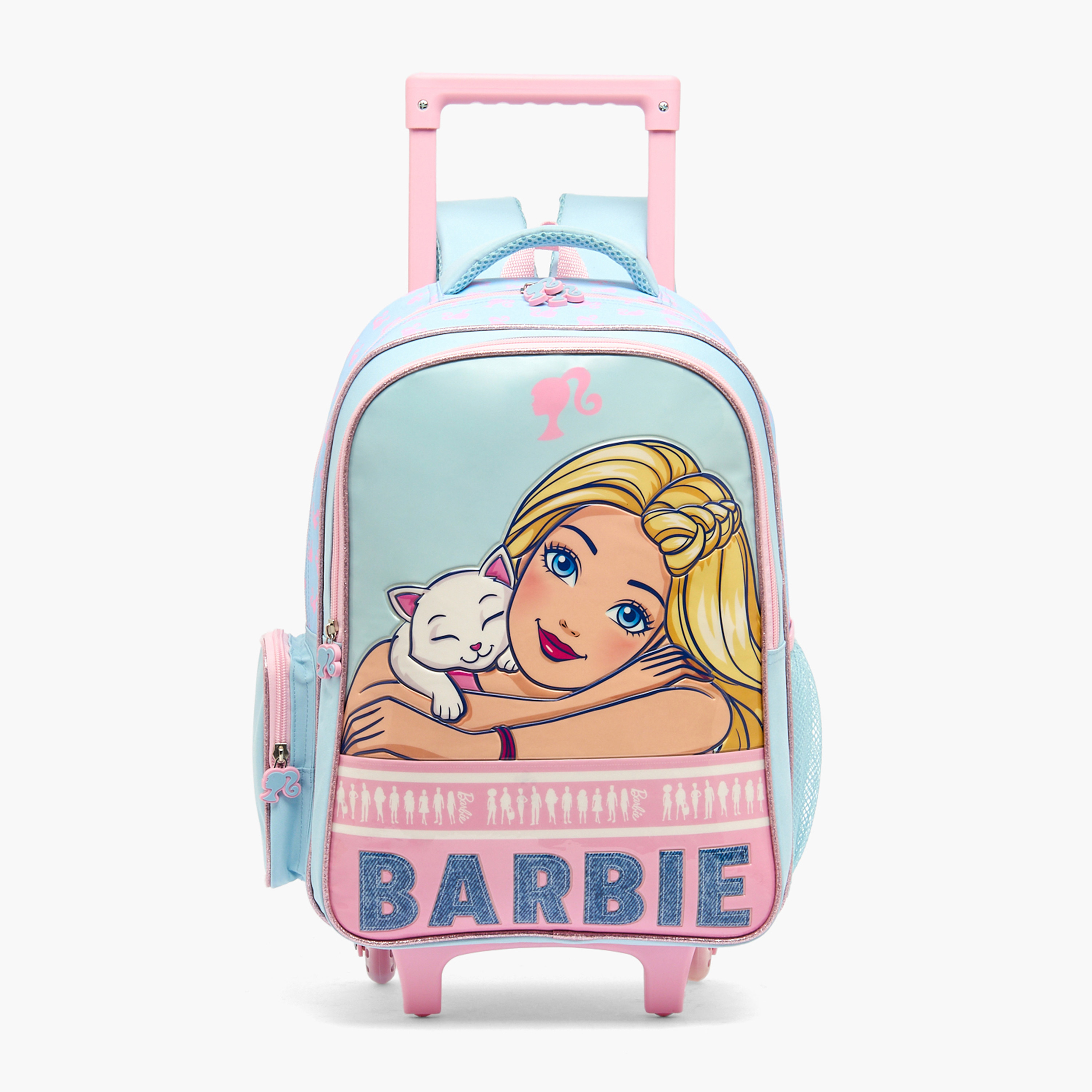 طقم شنطة ترولي مدرسية 5 قطع بطبعات باربي للبنات من 5 إلى 8 سنوات وشنطة غداء - 16 بوصة-school-bagsandbackpacks-trolleybags-image-3