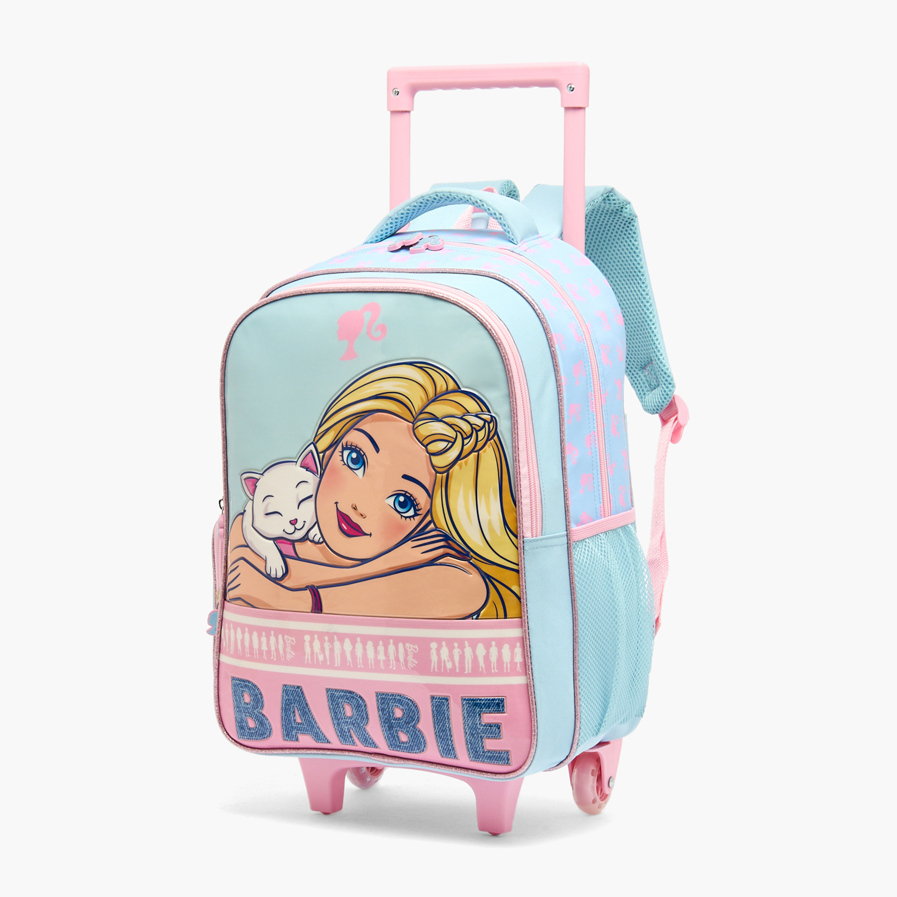 طقم شنطة ترولي مدرسية 5 قطع بطبعات باربي للبنات من 5 إلى 8 سنوات وشنطة غداء - 16 بوصة-school-bagsandbackpacks-trolleybags-image-4