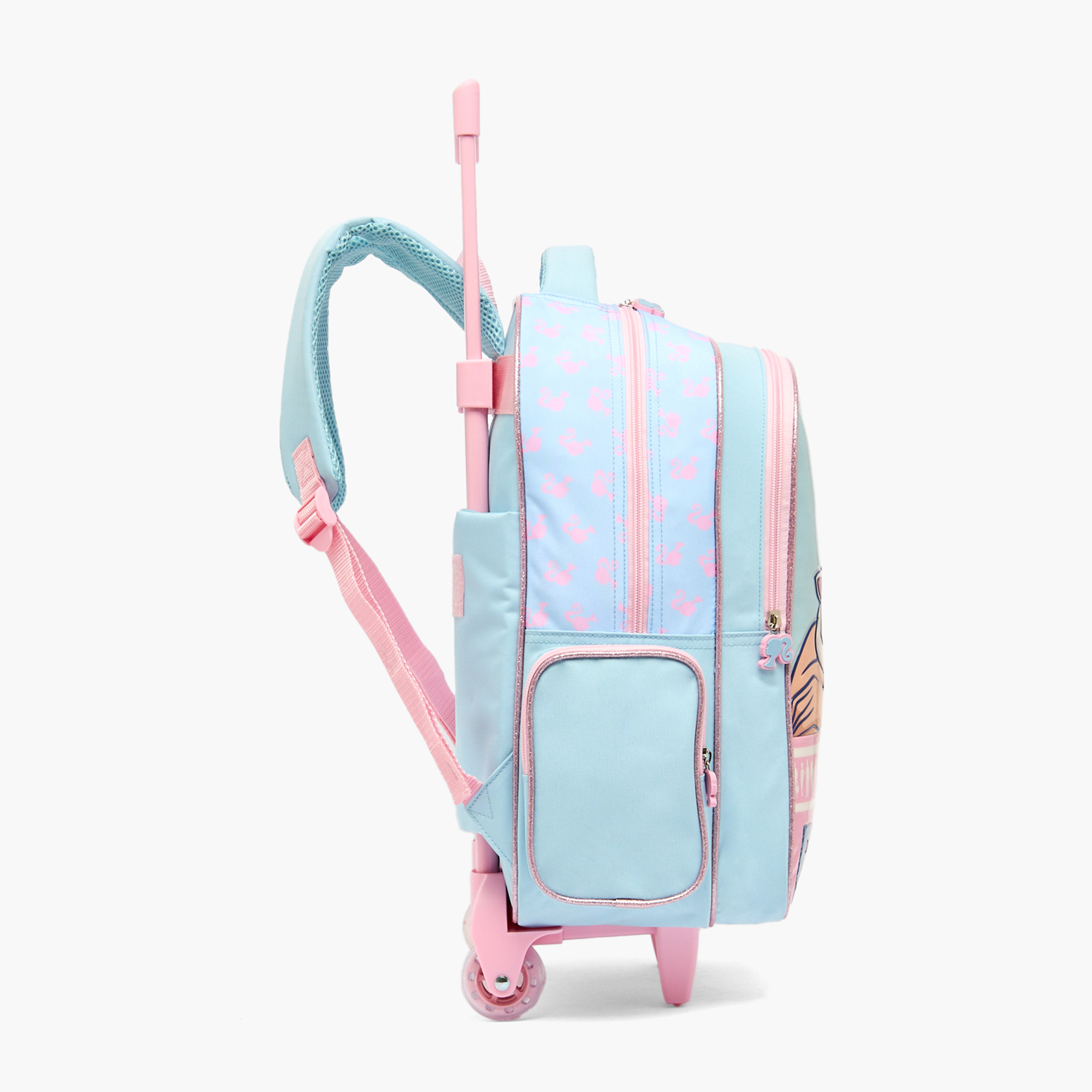 طقم شنطة ترولي مدرسية 5 قطع بطبعات باربي للبنات من 5 إلى 8 سنوات وشنطة غداء - 16 بوصة-school-bagsandbackpacks-trolleybags-image-5