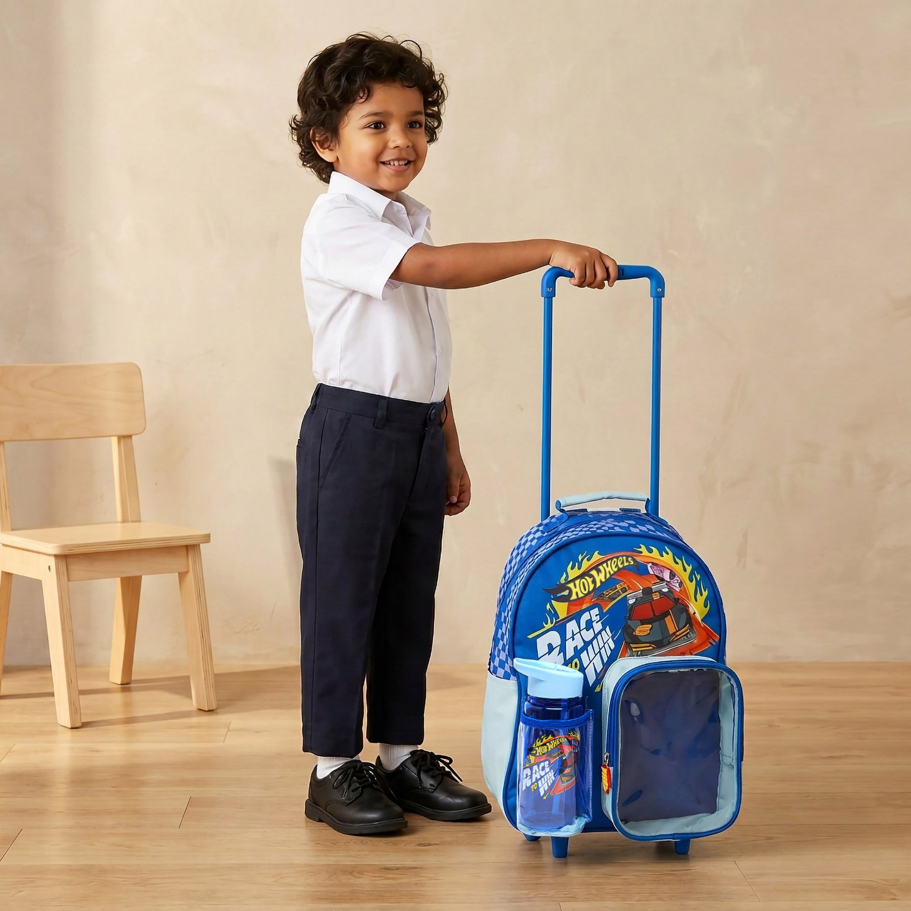 Hot Wheels Print 3-Piece School Trolley Bag Set for Boys 3-5 Years with Lunch Box - 14 inches-school-bagsandbackpacks-trolleybags-image-4