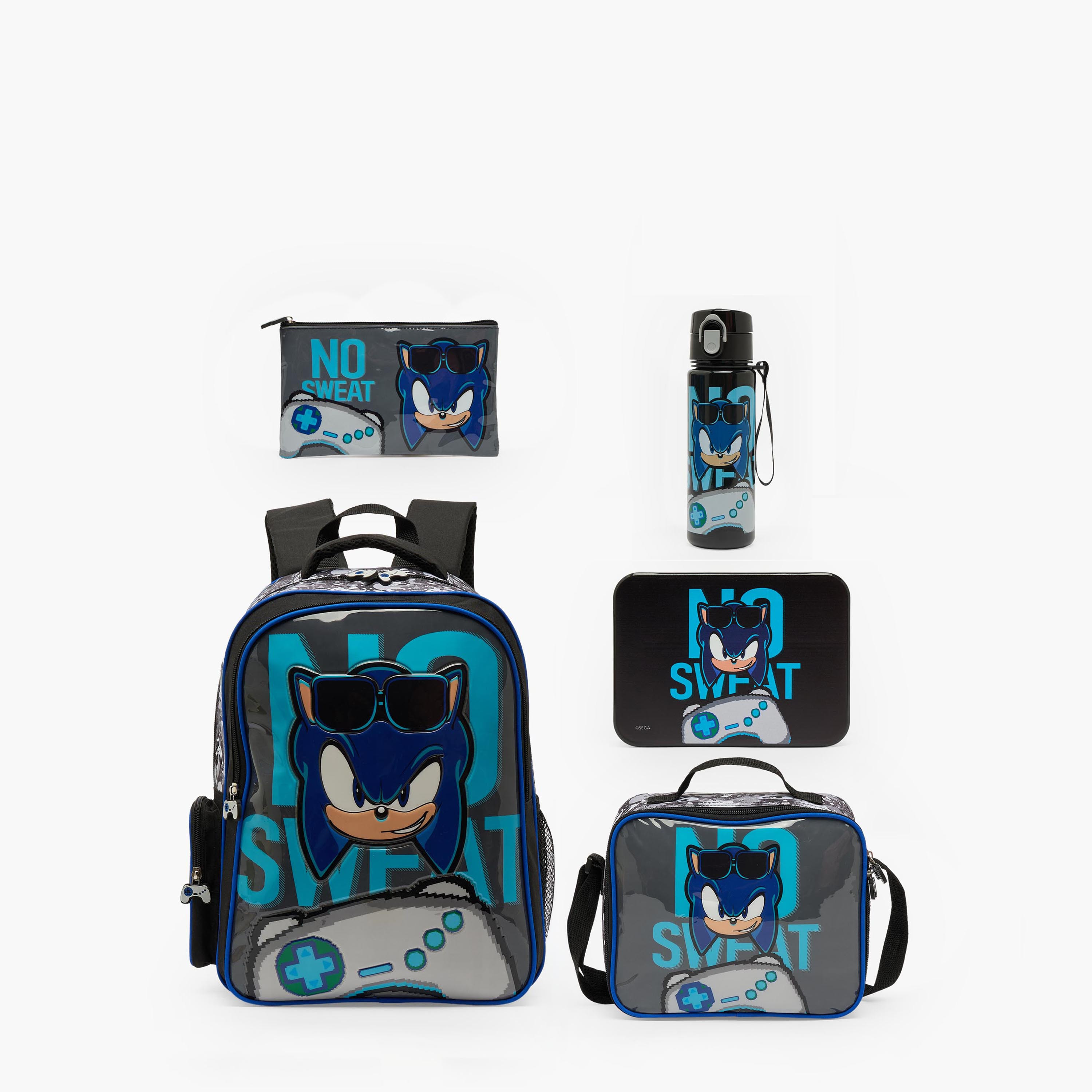 SEGA Sonic 5-Piece School Backpack Set for Boys 5-8 Years with Pencil Pouch and Bottle - 16 inches-school-bagsandbackpacks-backpacks-image-1