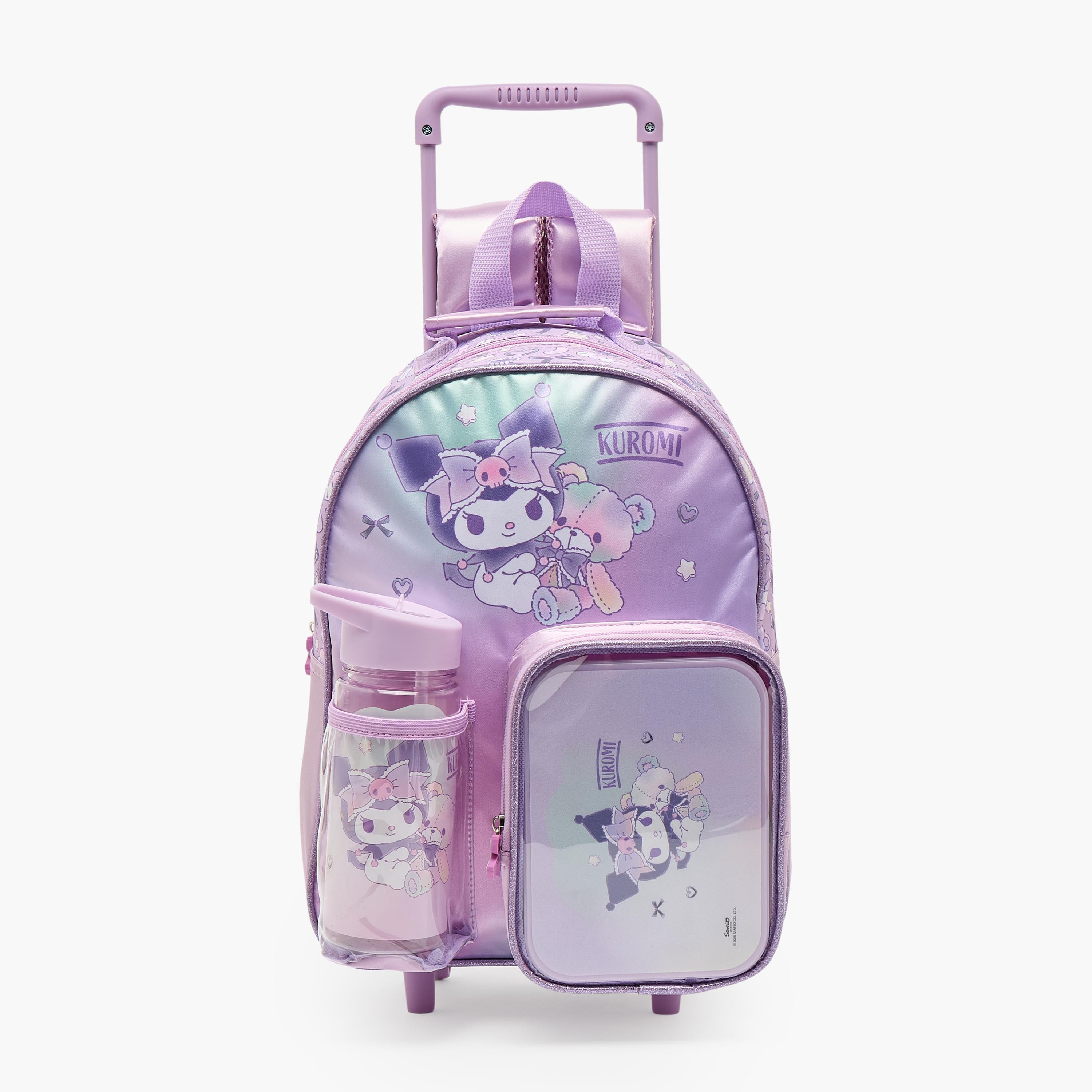 Sanrio Kuromi Print 3-Piece School Trolley Bag Set for Girls 3-5 Years with Lunch Box - 14 inches-school-bagsandbackpacks-trolleybags-image-1