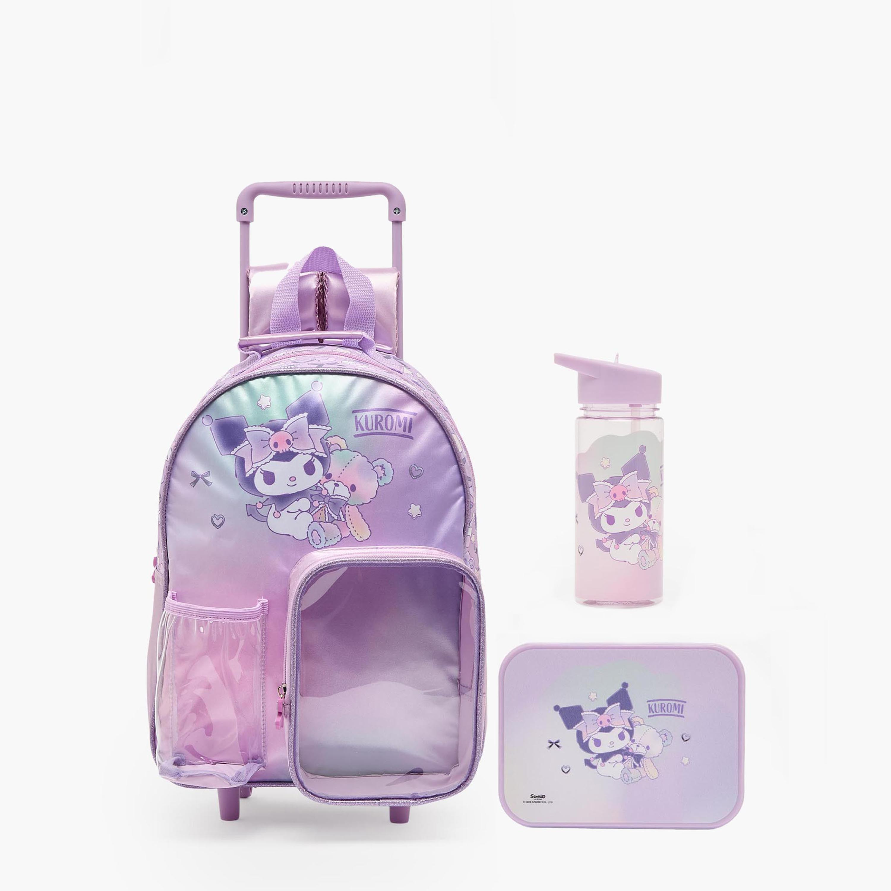 Sanrio Kuromi Print 3-Piece School Trolley Bag Set for Girls 3-5 Years with Lunch Box - 14 inches-school-bagsandbackpacks-trolleybags-image-2