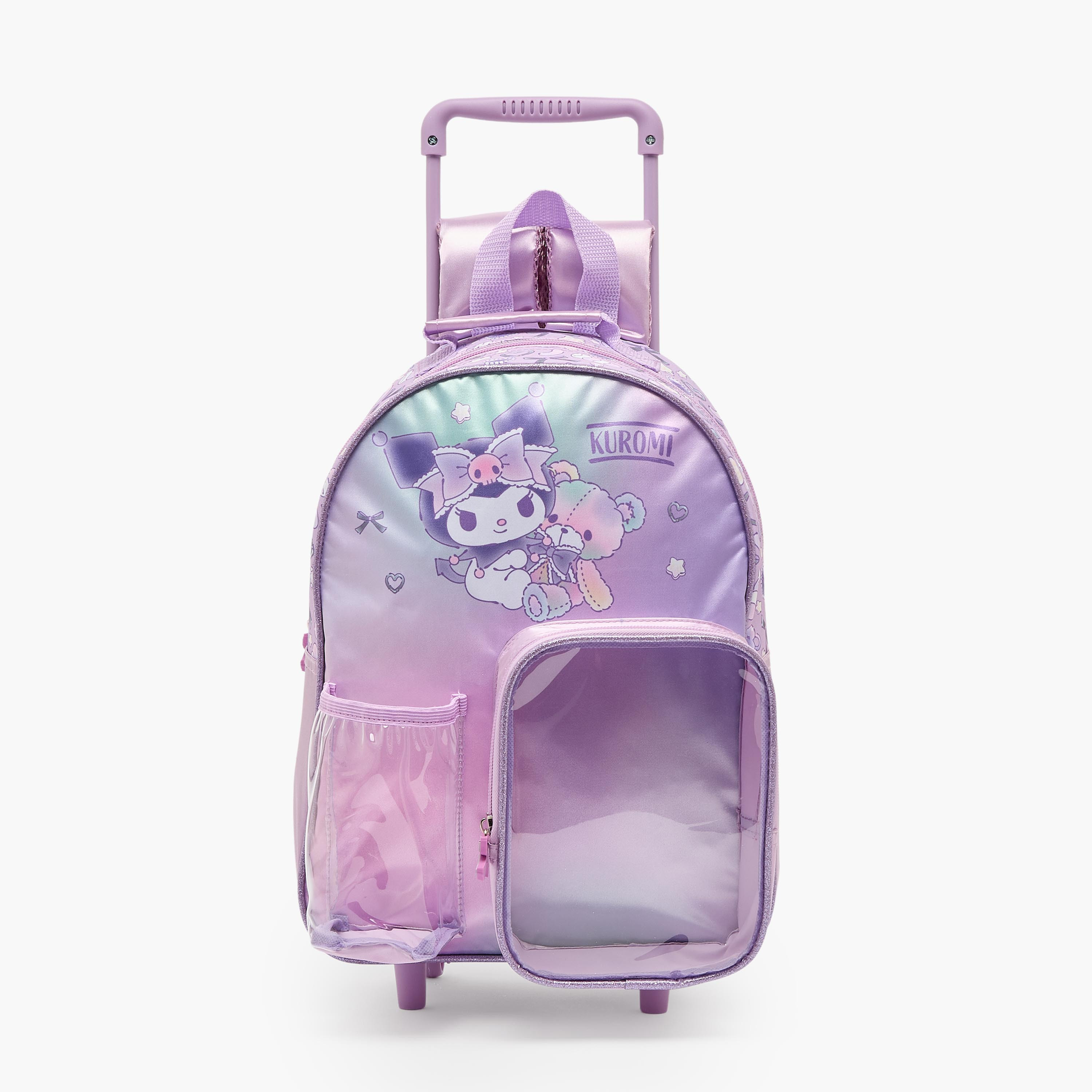 Sanrio Kuromi Print 3-Piece School Trolley Bag Set for Girls 3-5 Years with Lunch Box - 14 inches-school-bagsandbackpacks-trolleybags-image-5