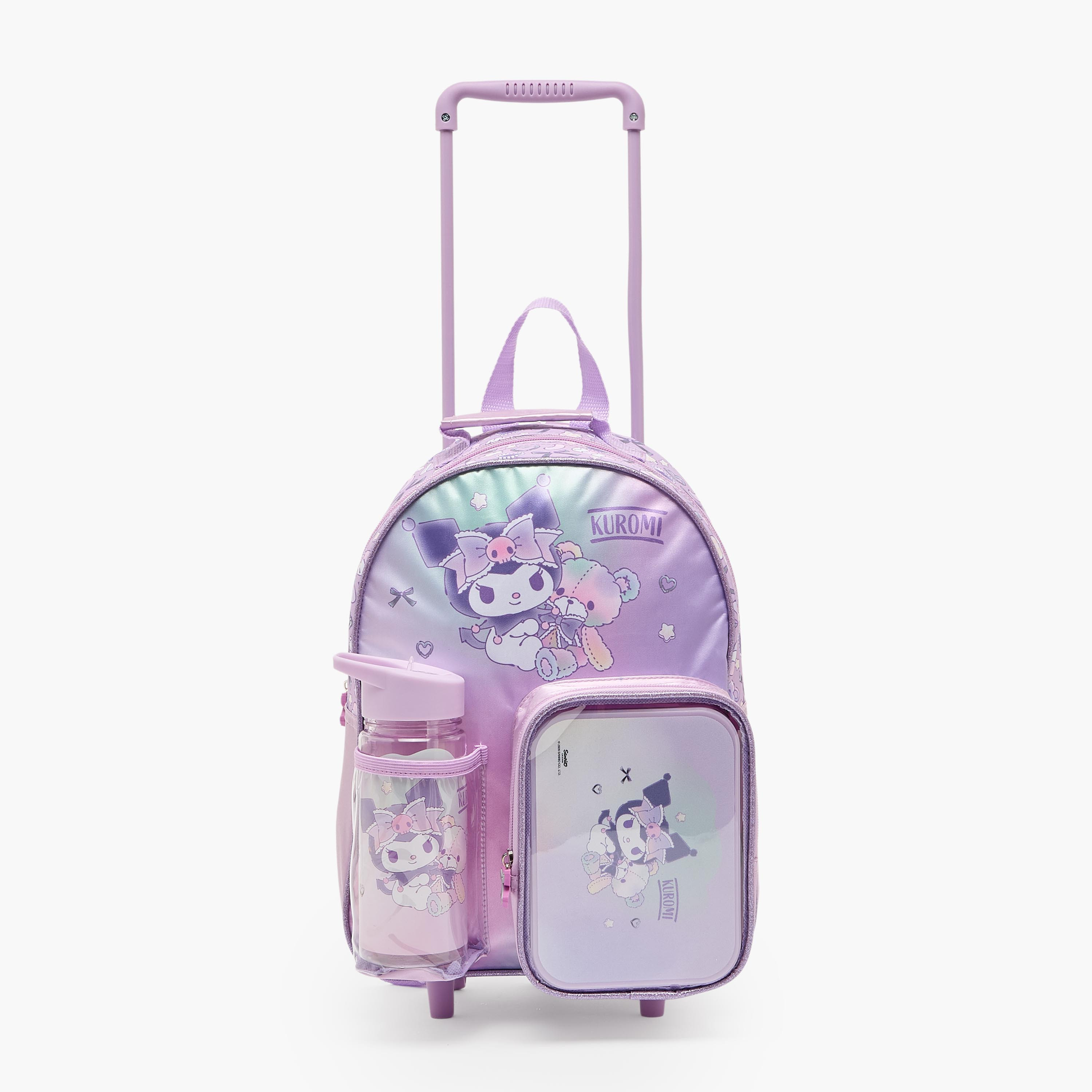 Sanrio Kuromi Print 3-Piece School Trolley Bag Set for Girls 3-5 Years with Lunch Box - 14 inches-school-bagsandbackpacks-trolleybags-image-6