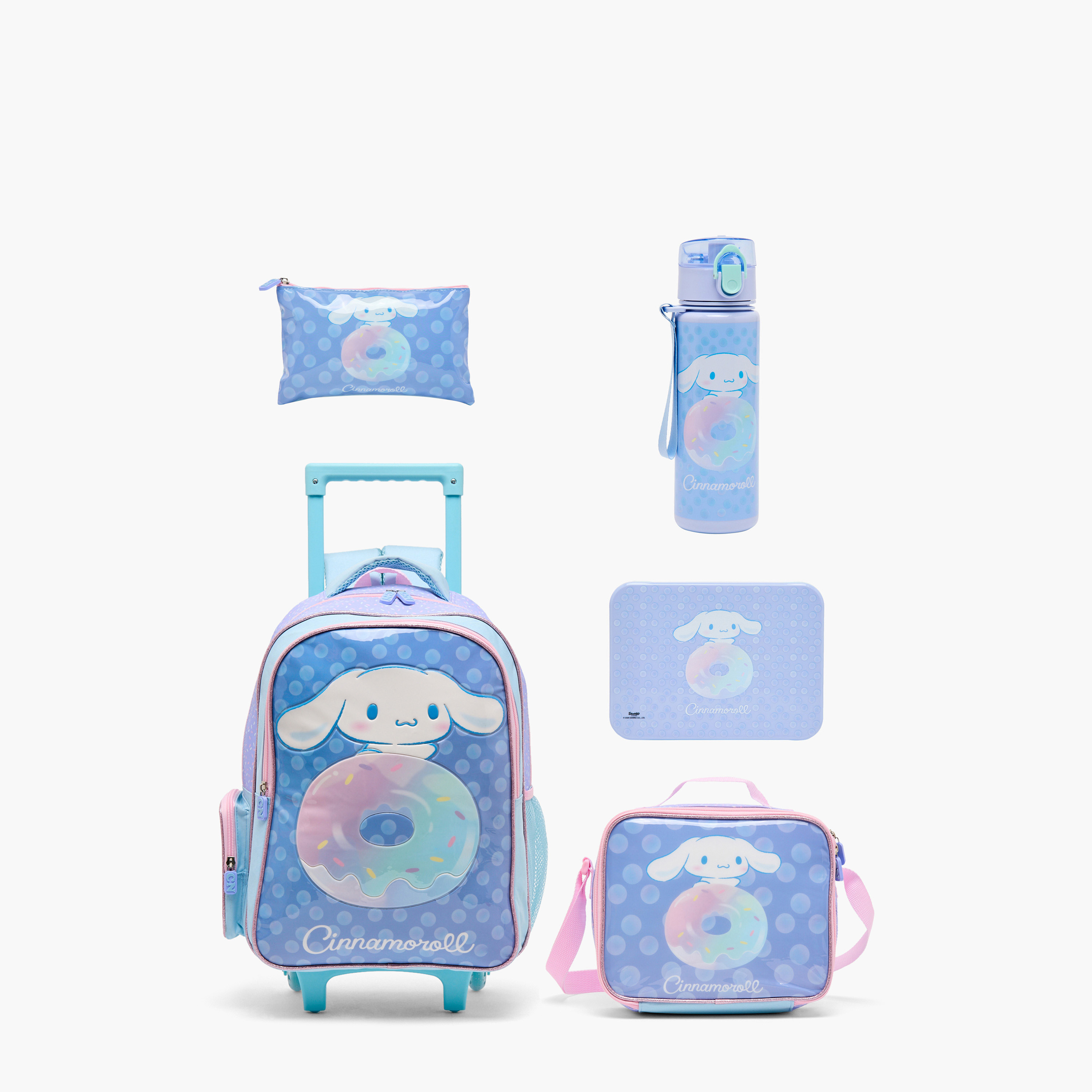 Sanrio Cinnamoroll 5-Piece School Trolley Bag Set for Boys 5-8 Years with Lunch Bag - 16 inches-school-bagsandbackpacks-trolleybags-image-1