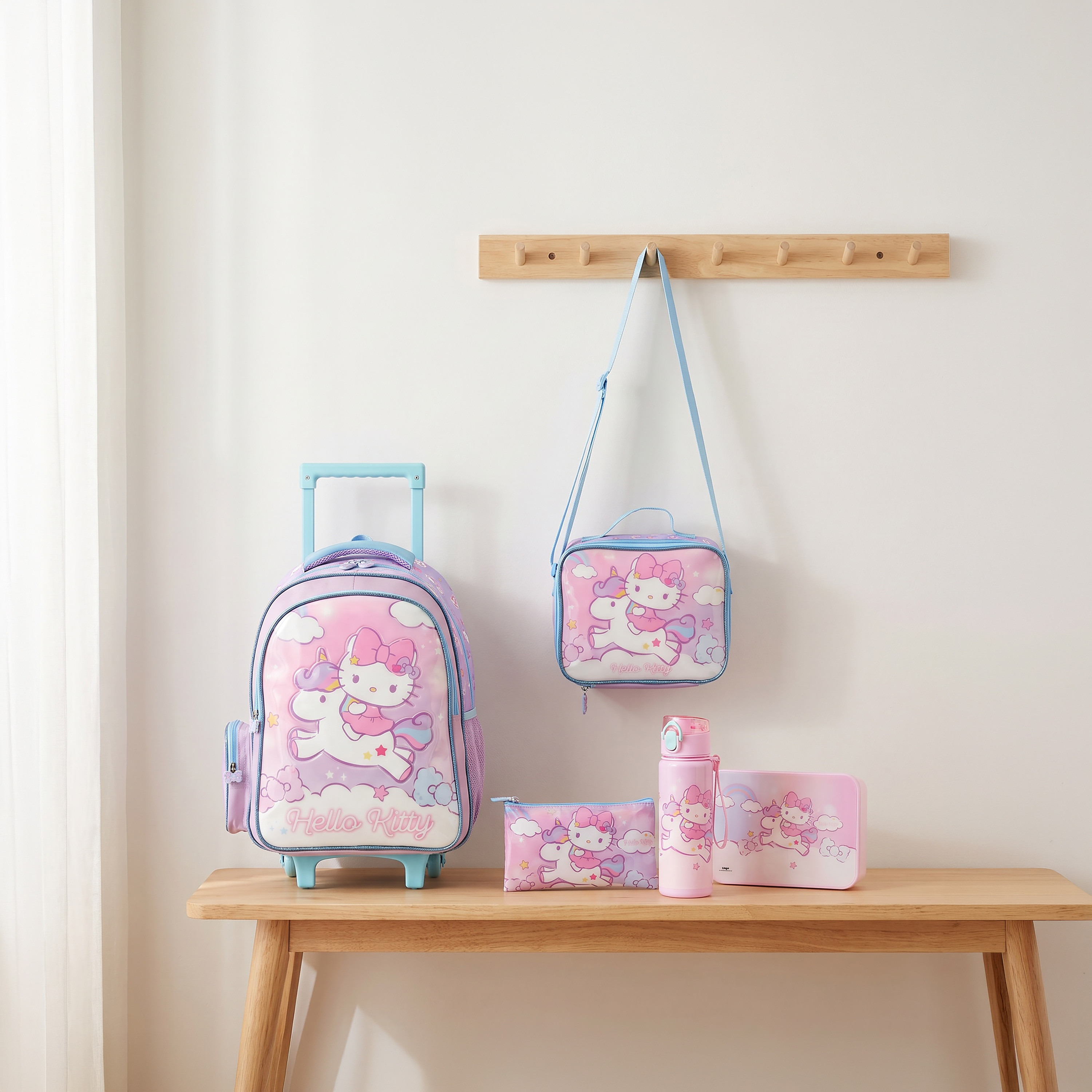 Sanrio Hello Kitty 5-Piece School Trolley Bag Set for Girls 5-8 Years with Lunch Bag - 16 inches-school-bagsandbackpacks-trolleybags-image-1