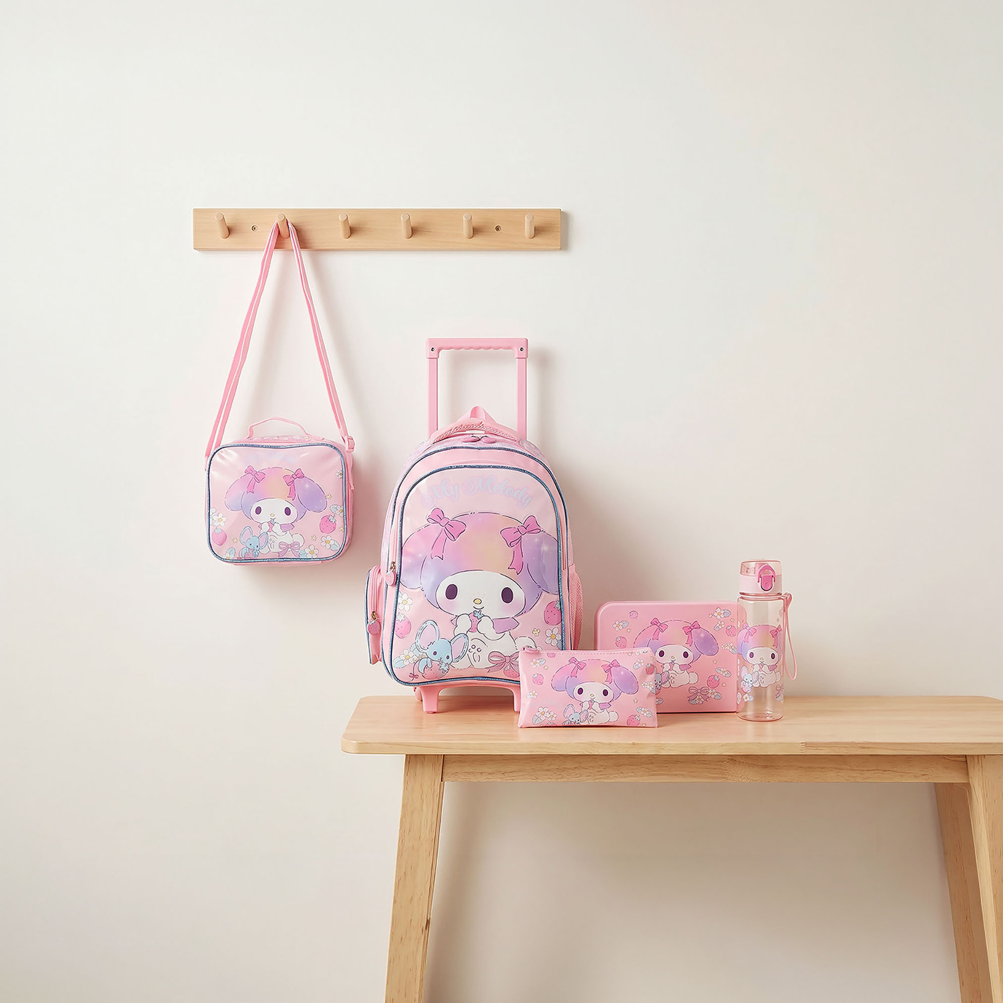 Sanrio My Melody Print 5-Piece School Trolley Bag Set for Girls 5-8 Years with Lunch Bag - 16 inches-school-bagsandbackpacks-trolleybags-image-1