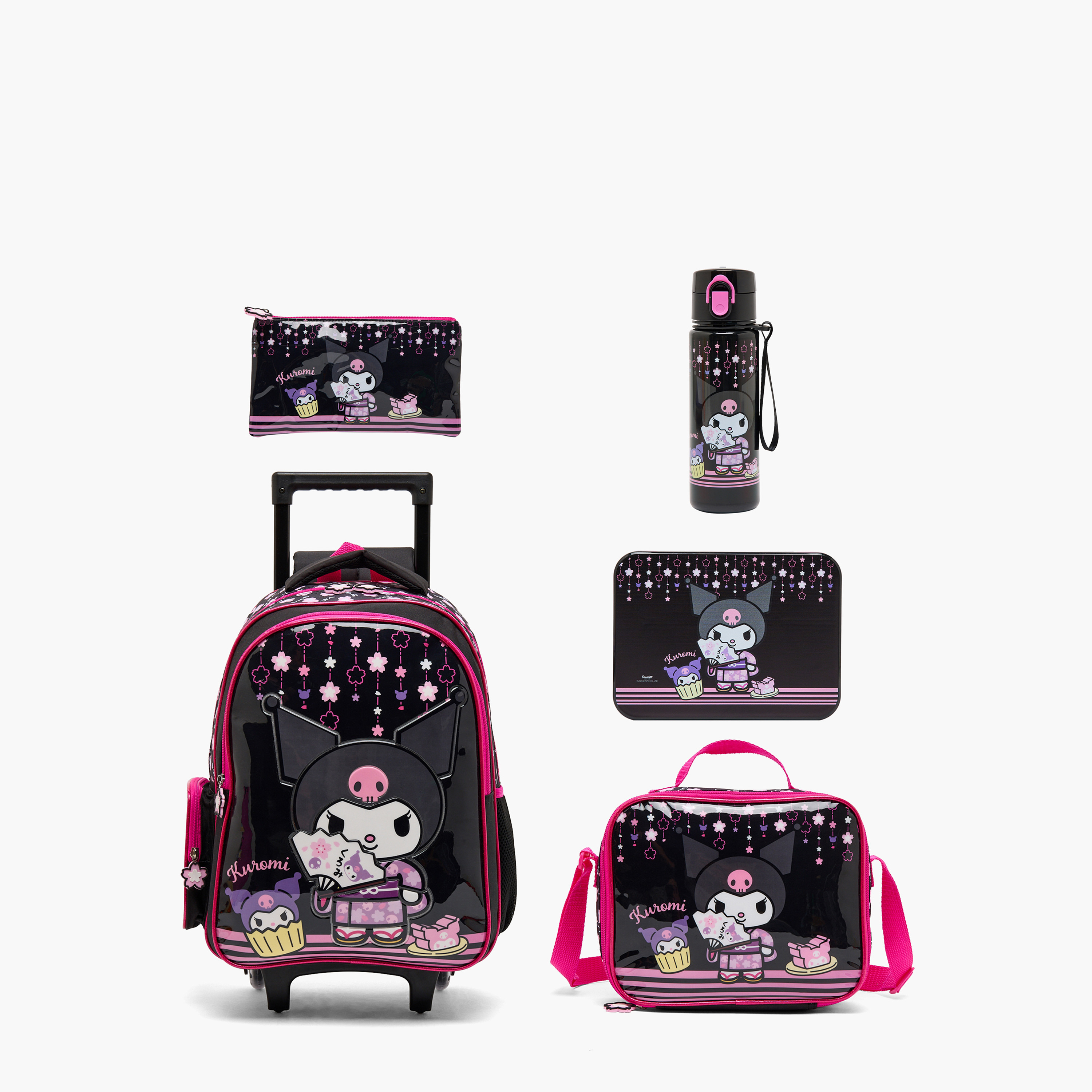 Sanrio Kuromi Print 5-Piece School Trolley Bag Set for Girls 5-8 Years with Lunch Bag - 16 inches-school-bagsandbackpacks-trolleybags-image-2