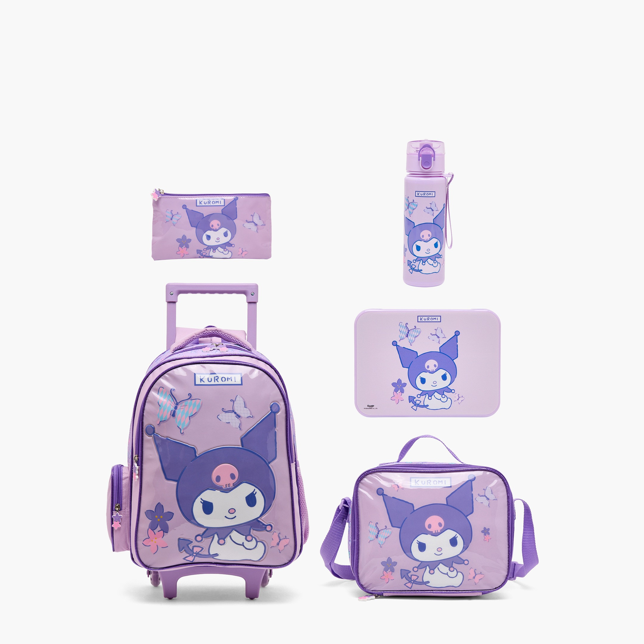 Sanrio Kuromi 5-Piece School Trolley Bag Set for Girls 5-8 Years with Lunch Bag - 16 inches-school-bagsandbackpacks-trolleybags-image-2