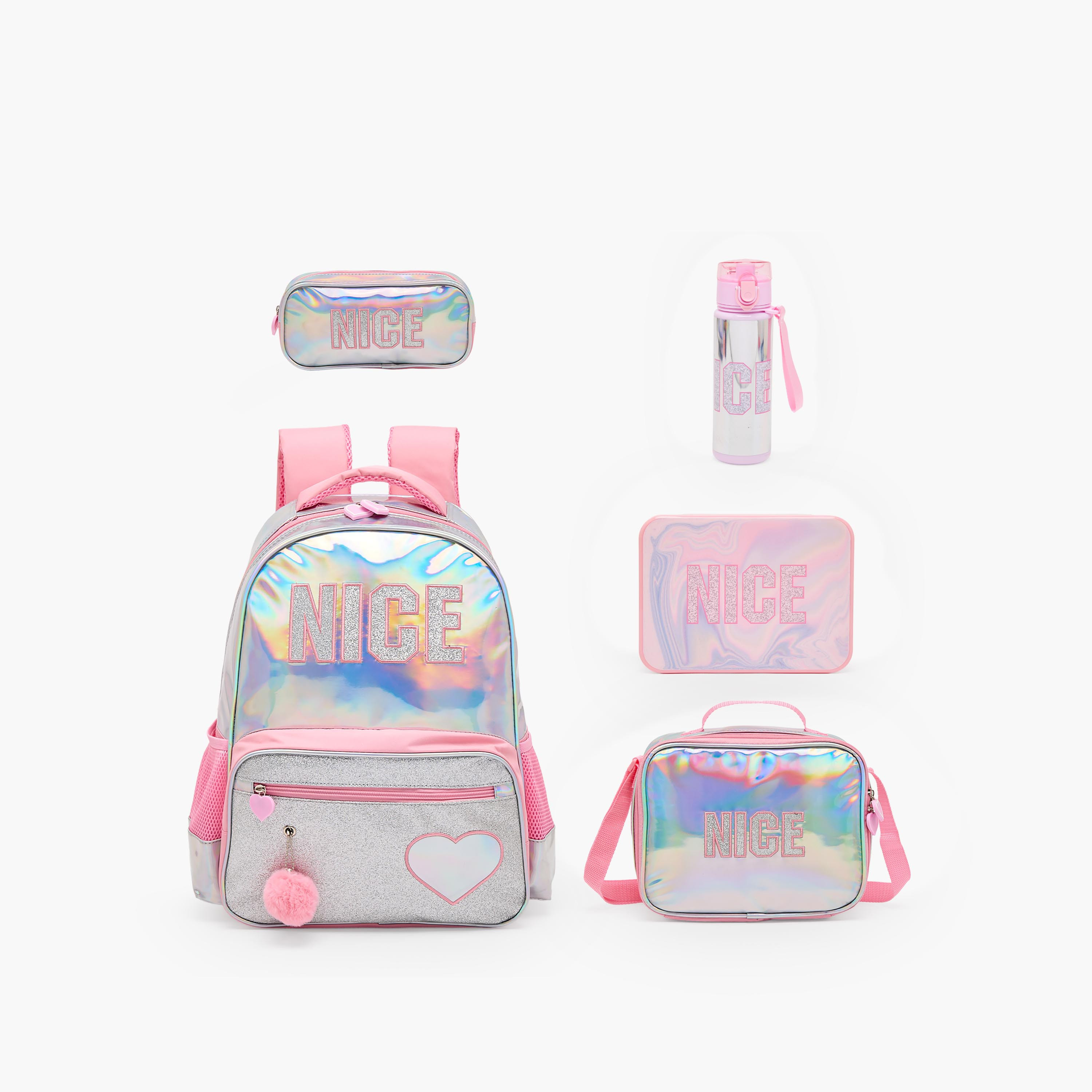 Sanrio Heart Applique 5-Piece School Backpack Set for Girls 5-8 Years with Lunch Bag - 16 inches-school-bagsandbackpacks-trolleybags-image-1