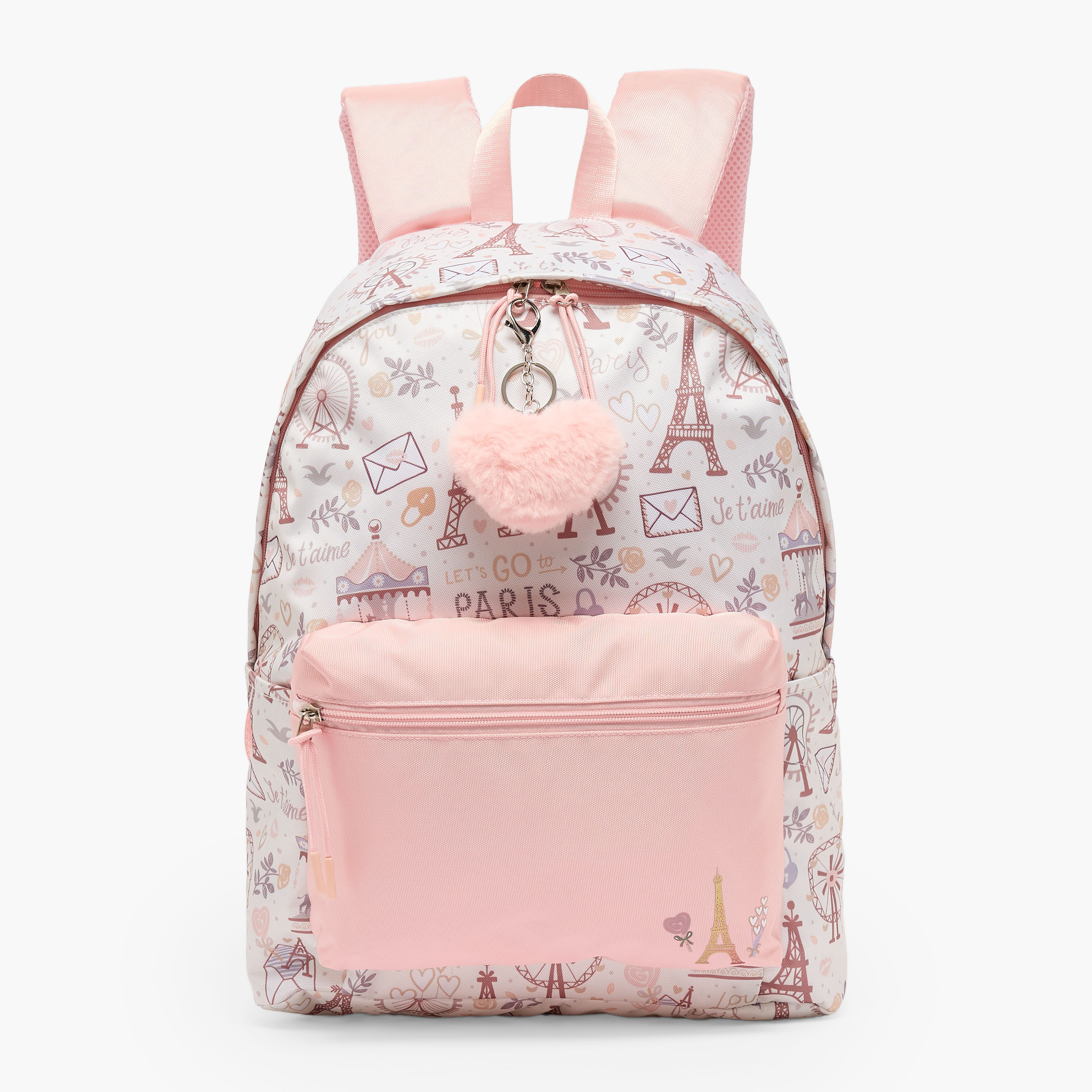شنطة ظهر بطبعة باريس للبنات من 8-13 سنة مع أحزمة مبطنة - 21 بوصة من جونيورز-school-bagsandbackpacks-backpacks-image-1