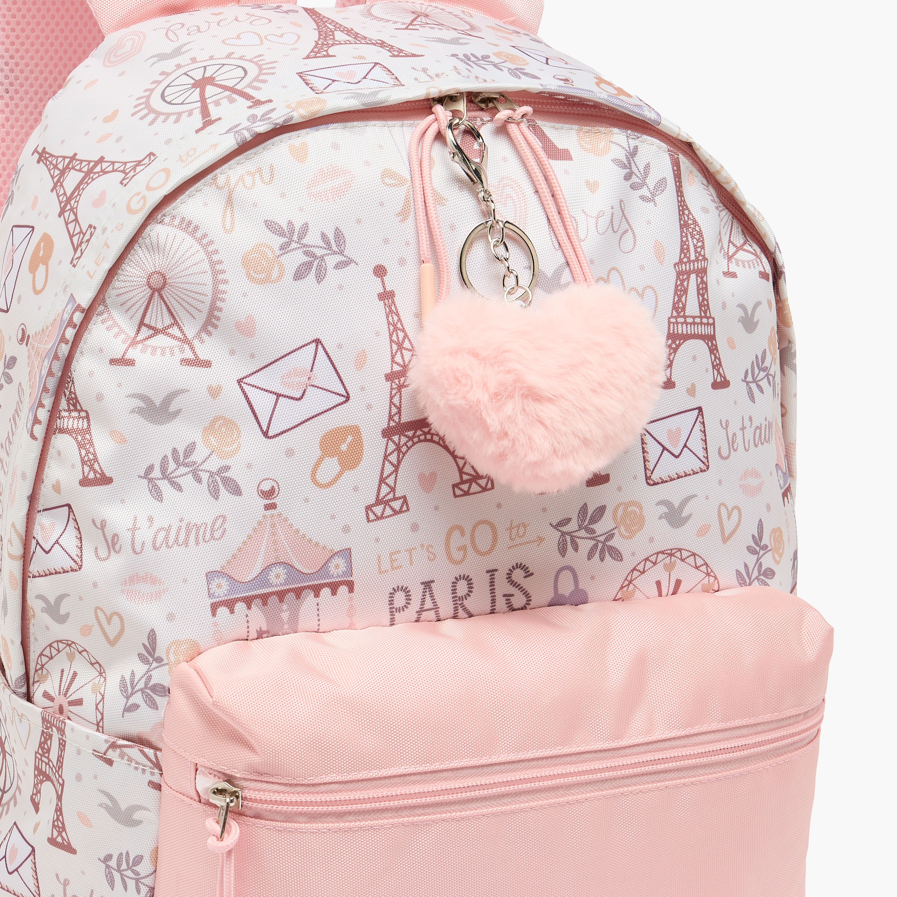 شنطة ظهر بطبعة باريس للبنات من 8-13 سنة مع أحزمة مبطنة - 21 بوصة من جونيورز-school-bagsandbackpacks-backpacks-image-5