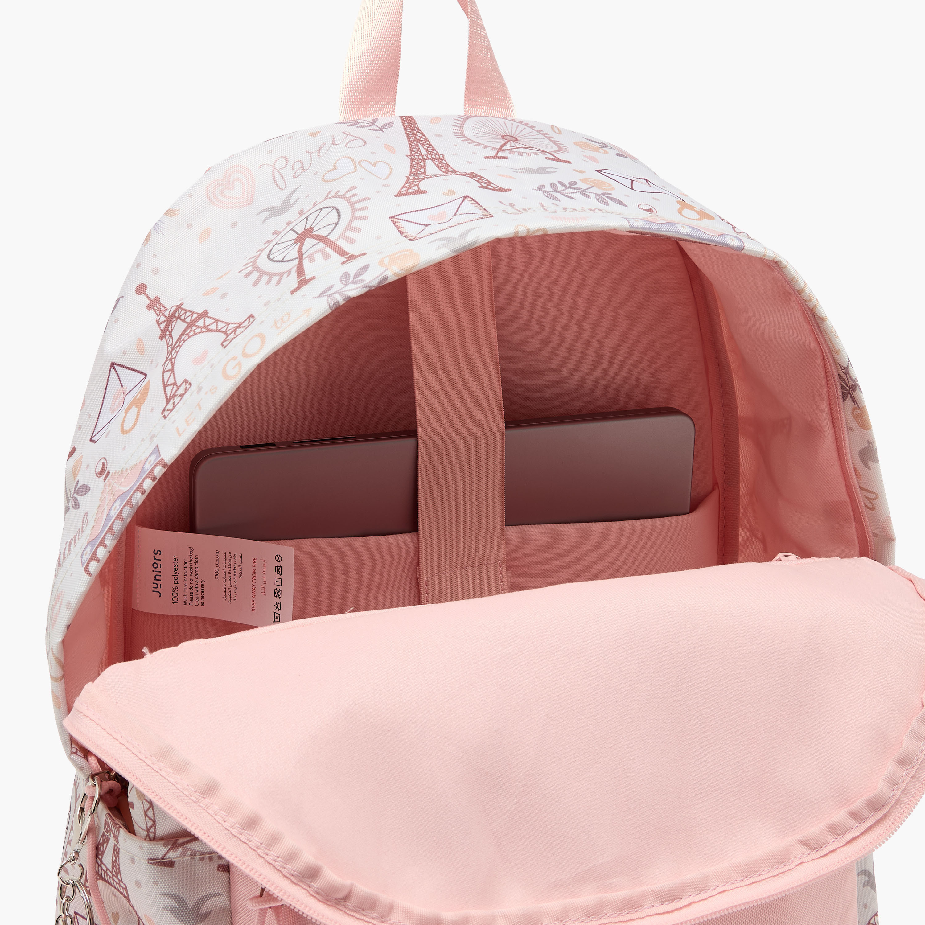 شنطة ظهر بطبعة باريس للبنات من 8-13 سنة مع أحزمة مبطنة - 21 بوصة من جونيورز-school-bagsandbackpacks-backpacks-image-6
