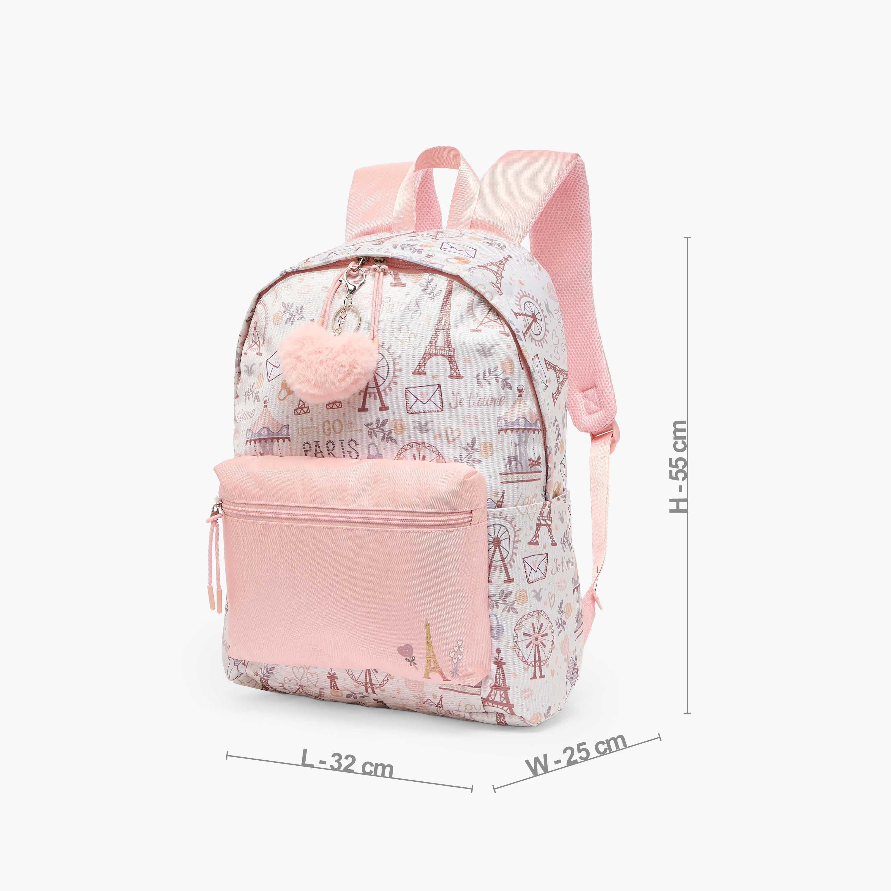 شنطة ظهر بطبعة باريس للبنات من 8-13 سنة مع أحزمة مبطنة - 21 بوصة من جونيورز-school-bagsandbackpacks-backpacks-image-7