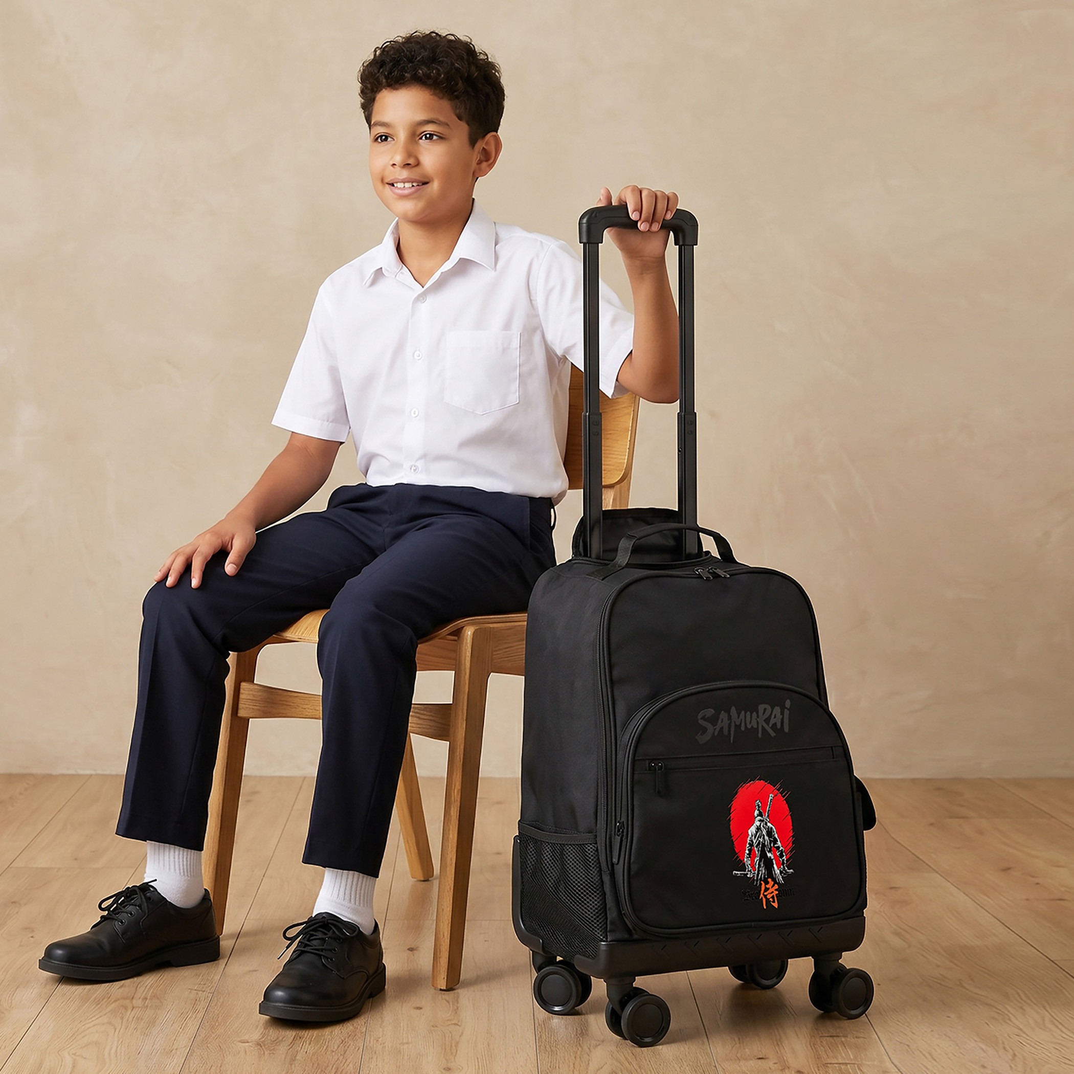Juniors Samurai Print Trolley Bag for Boys 8-12 Years Retractable Handle - 18 inches-school-bagsandbackpacks-trolleybags-image-3