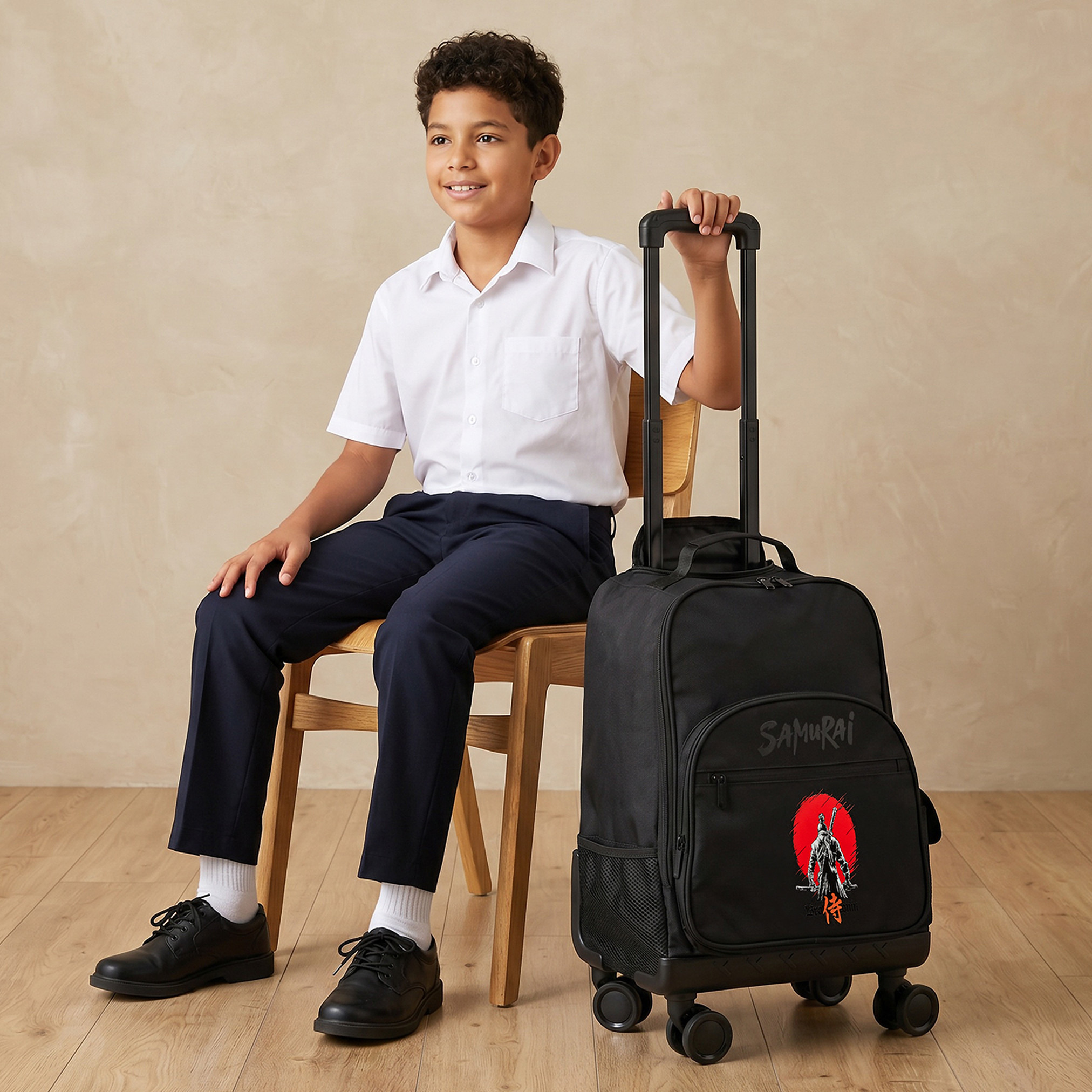 شنطة ترولي بطبعات ساموراي للأولاد 8-12 سنة مع مقبض قابل للسحب من جونيورز - 18 بوصة-school-bagsandbackpacks-trolleybags-image-3