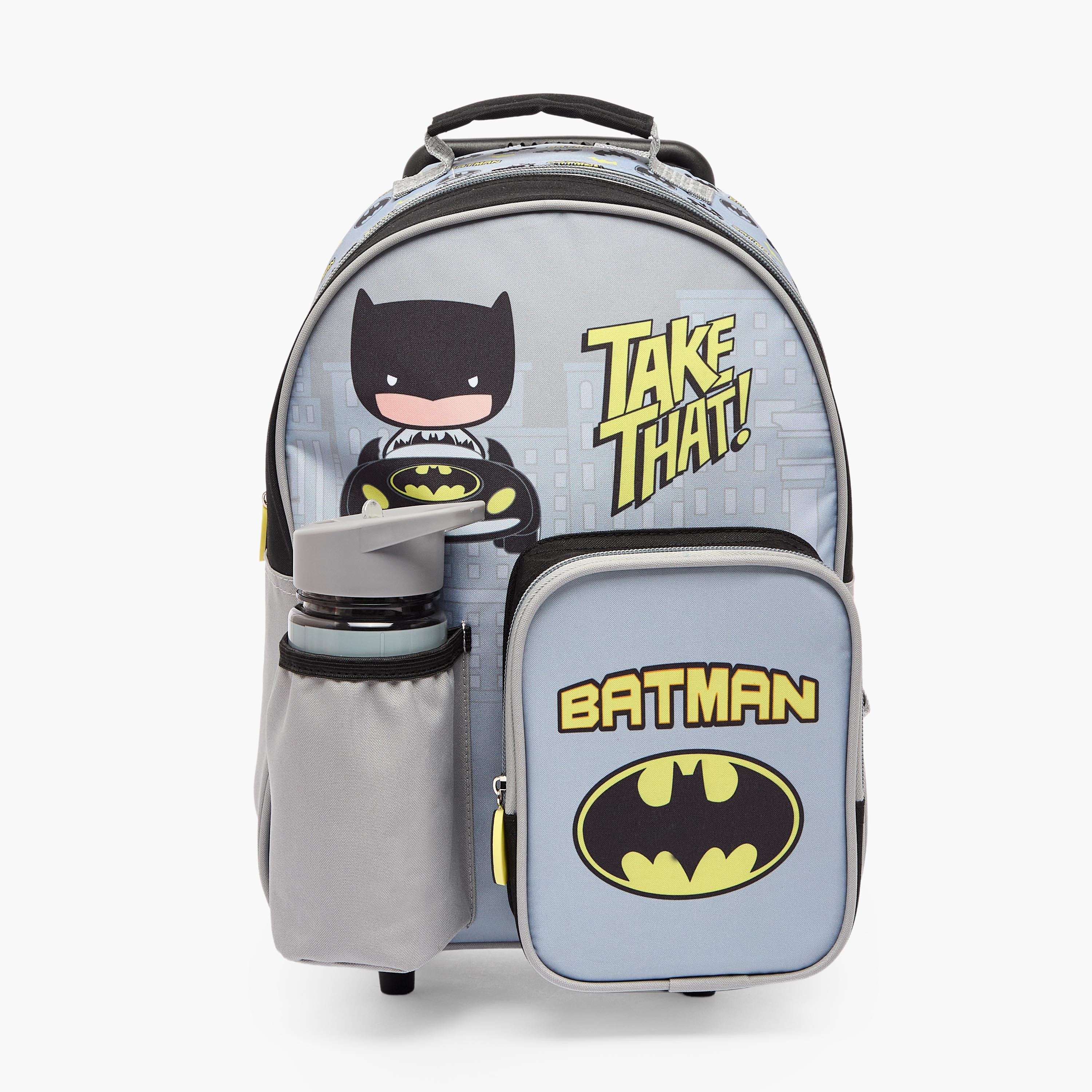 Batman Print 3-Piece School Trolley Bag Set for Boys 3-5 Years with Lunch Box - 14 inches-school-bagsandbackpacks-trolleybags-image-1