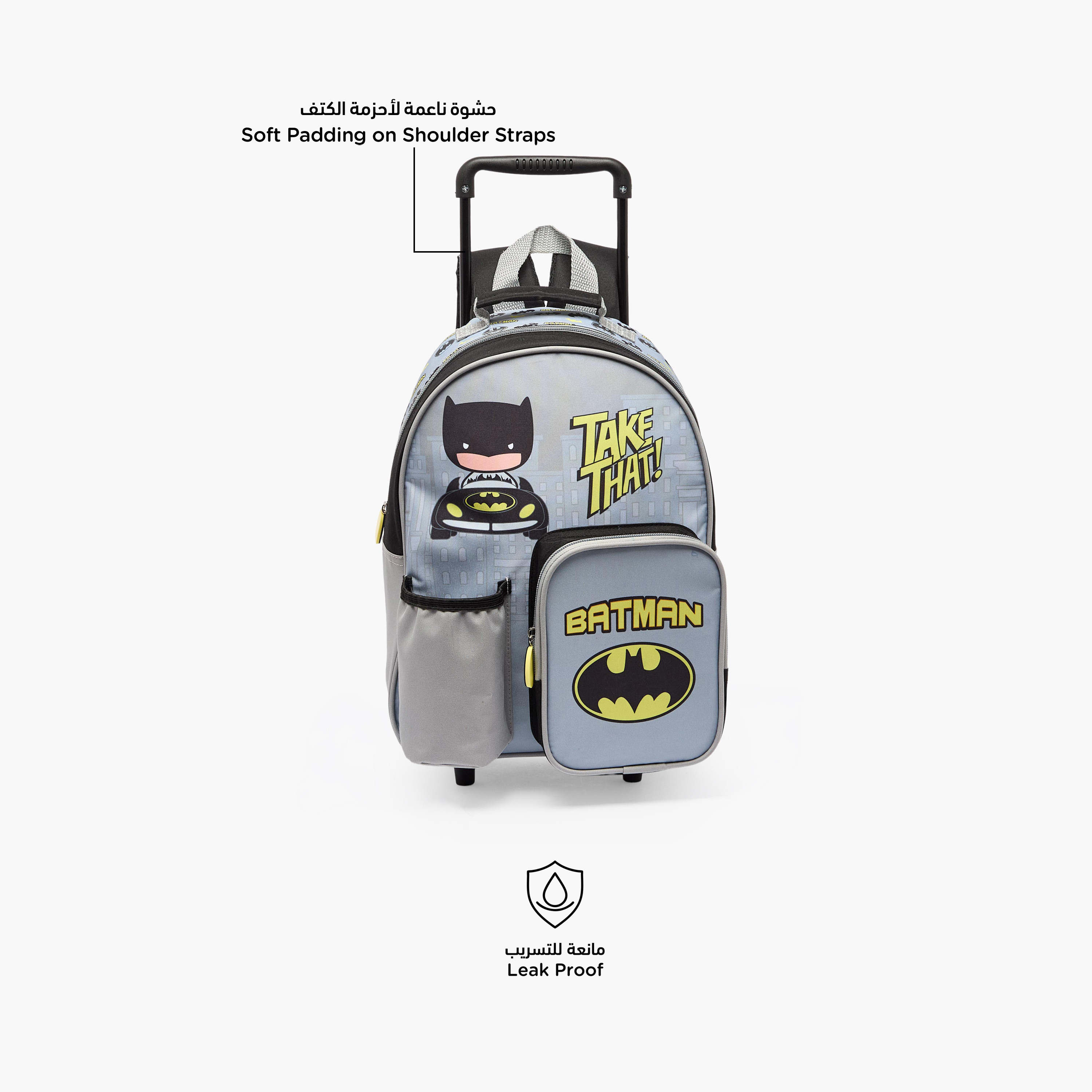 Batman Print 3-Piece School Trolley Bag Set for Boys 3-5 Years with Lunch Box - 14 inches-school-bagsandbackpacks-trolleybags-image-3