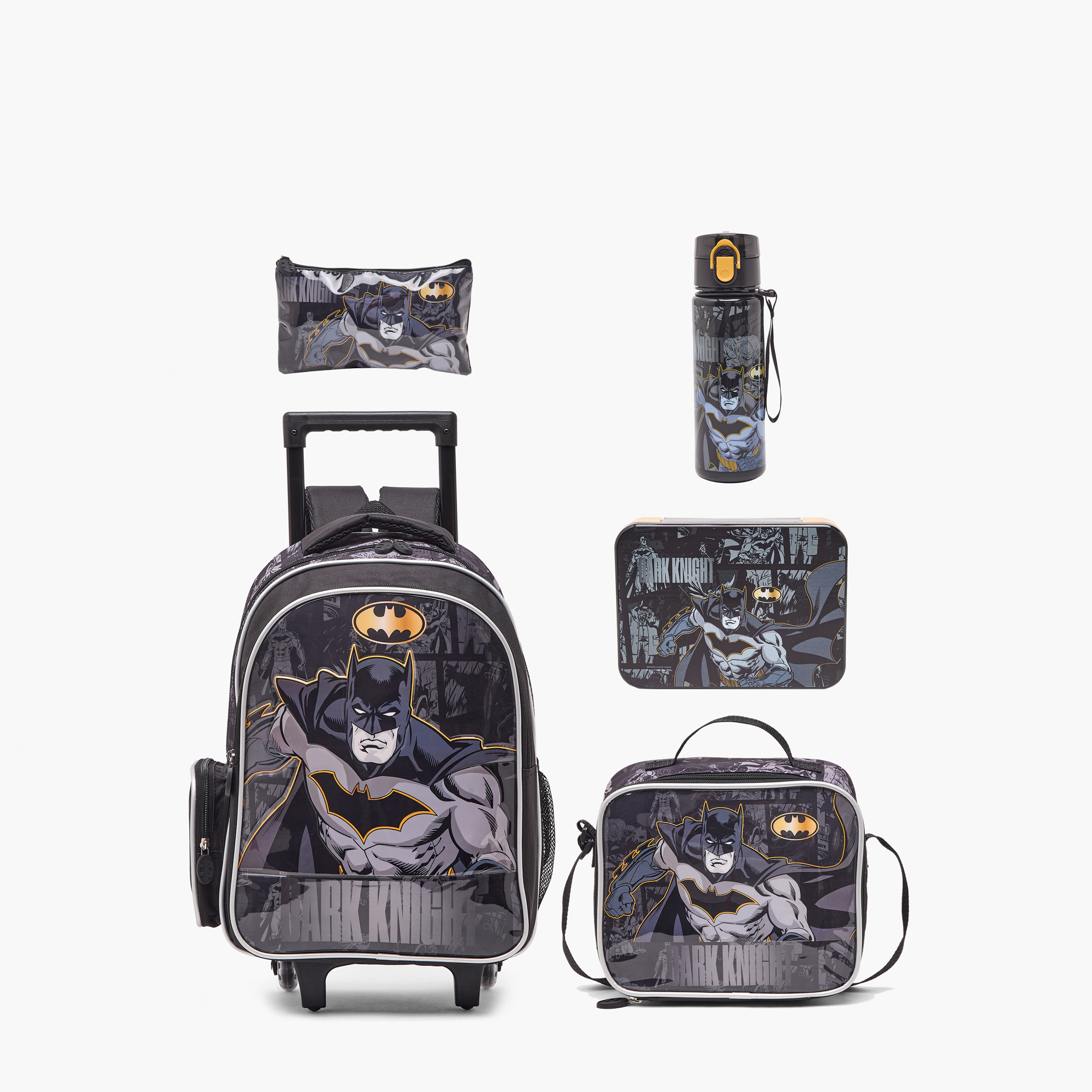 Batman Print 5-Piece School Trolley Bag Set for Boys 5-8 Years with  Lunch Bag - 16 inches-school-bagsandbackpacks-trolleybags-image-2