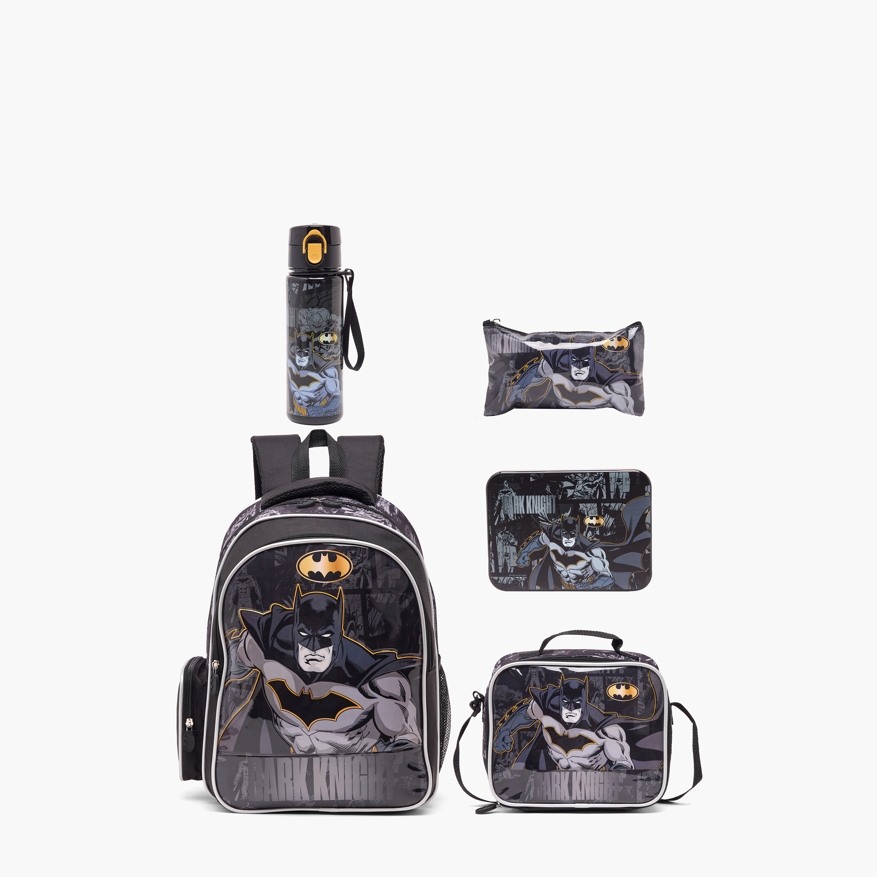 طقم شنطة مدرسية للأولاد من 5-8 سنوات بطبعة باتمان مع شنطة غداء - 5 قطع - 16 بوصة-school-bagsandbackpacks-backpacks-image-1