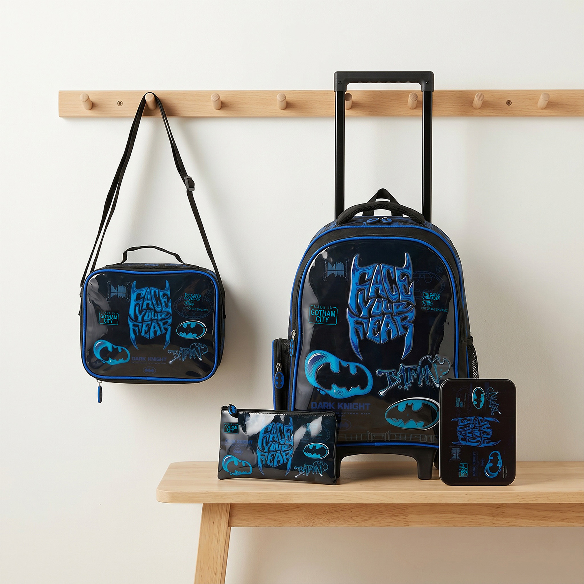 Batman Print 5-Piece School Trolley Bag Set for Boys 5-8 Years with Lunch Bag - 16 inches-school-bagsandbackpacks-trolleybags-image-1