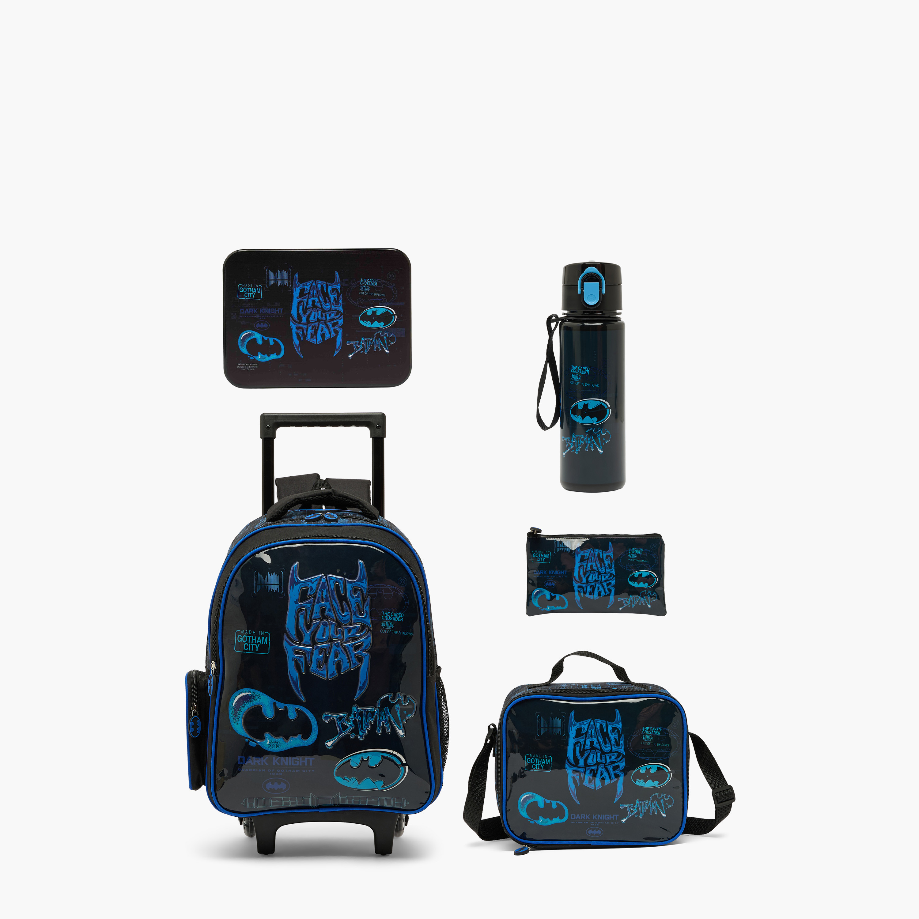 Batman Print 5-Piece School Trolley Bag Set for Boys 5-8 Years with Lunch Bag - 16 inches-school-bagsandbackpacks-trolleybags-image-2