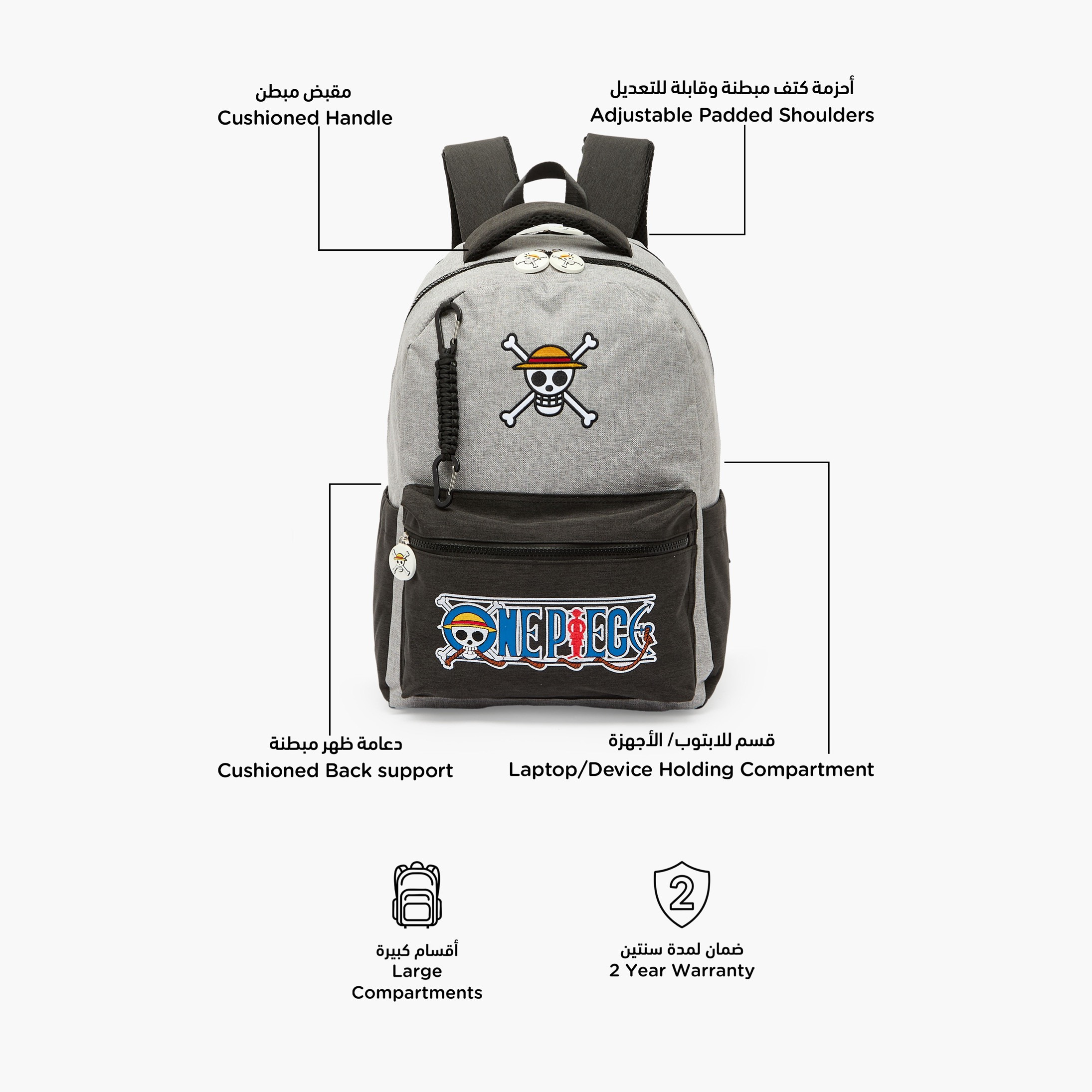 Toei Animation One Piece Print Backpack for Boys 8-12 Years with Adjustable Straps - 17 inches-school-bagsandbackpacks-backpacks-image-3