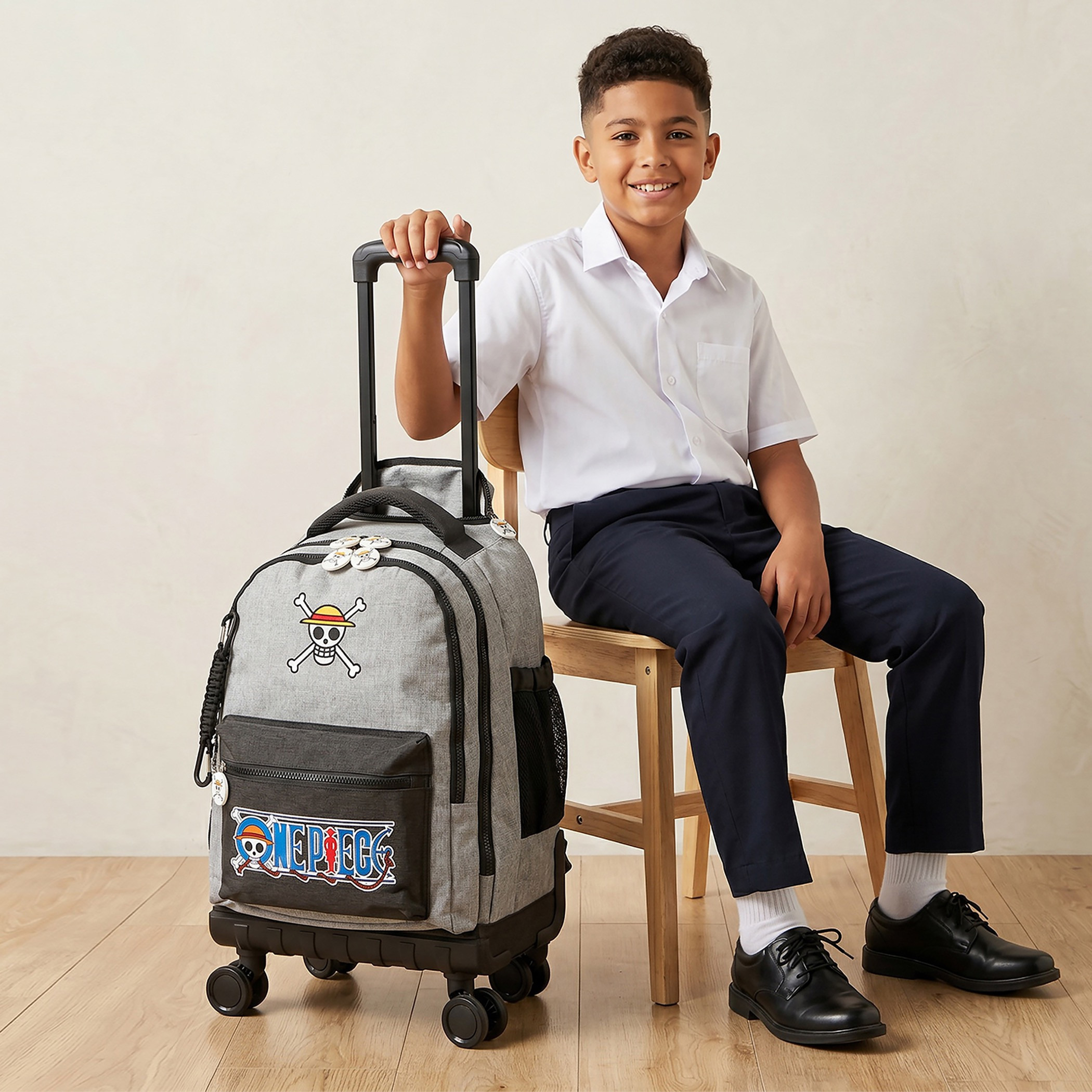 Toei Animation One Piece Print Trolley Bag for Boys 8-12 Years Retractable Handle - 16 inches-school-bagsandbackpacks-trolleybags-image-3