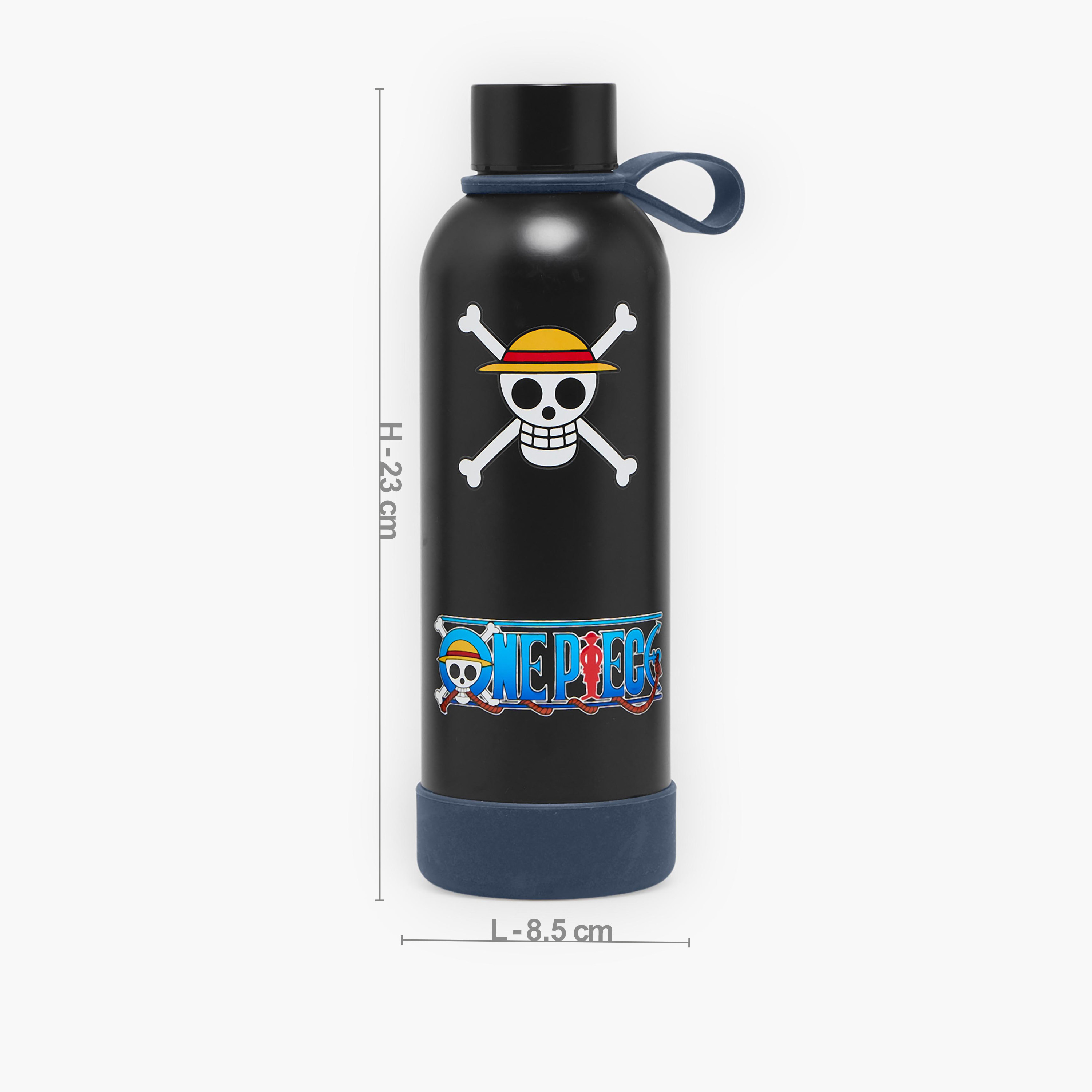 قارورة مياه ستانلس ستيل بفتحة واسعة وطبعات ون بيس ومقبض حلقي-school-waterbottles-image-3